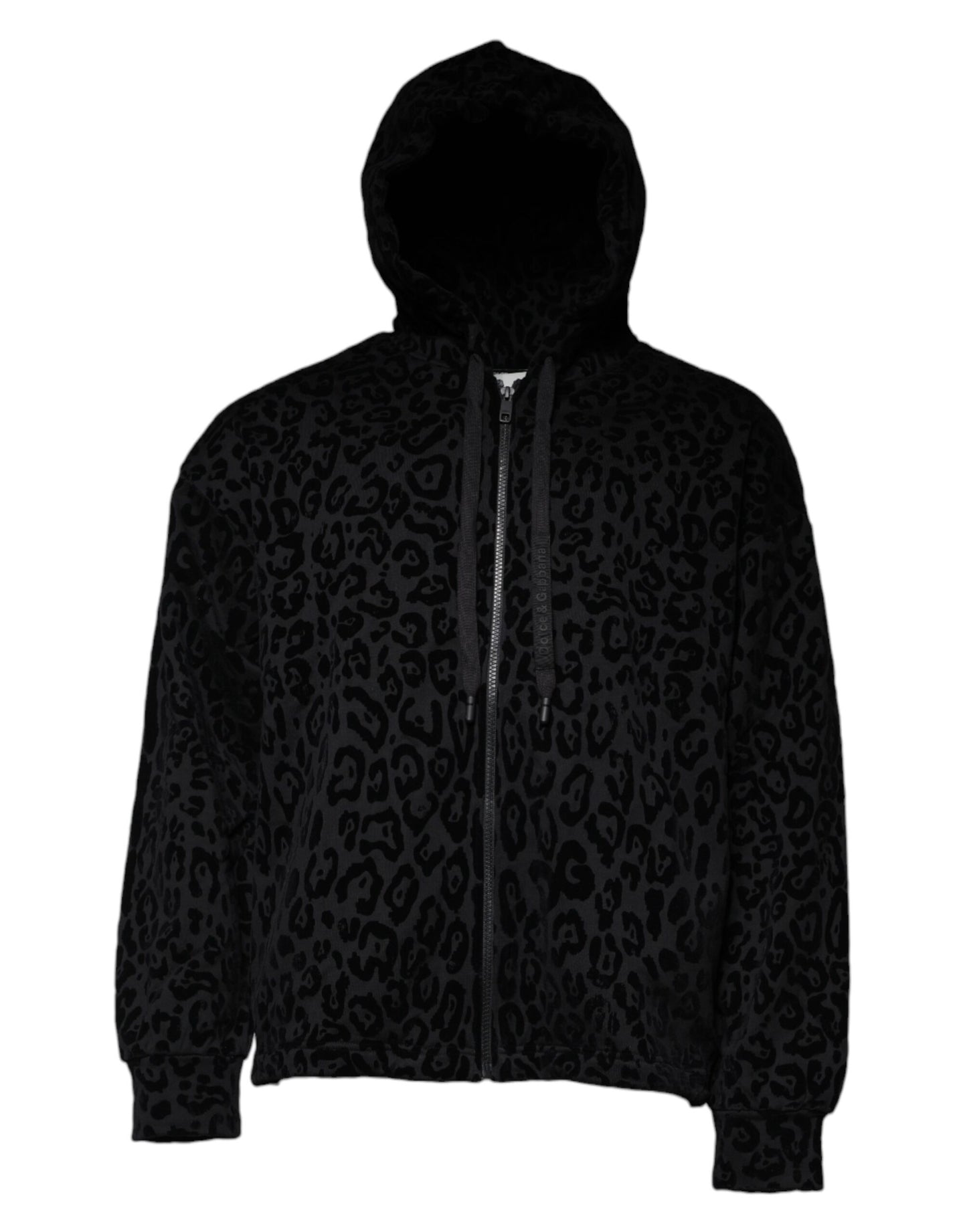 Dolce &amp; Gabbana Black Leopard Cotton Hooded Full Zip Sweater