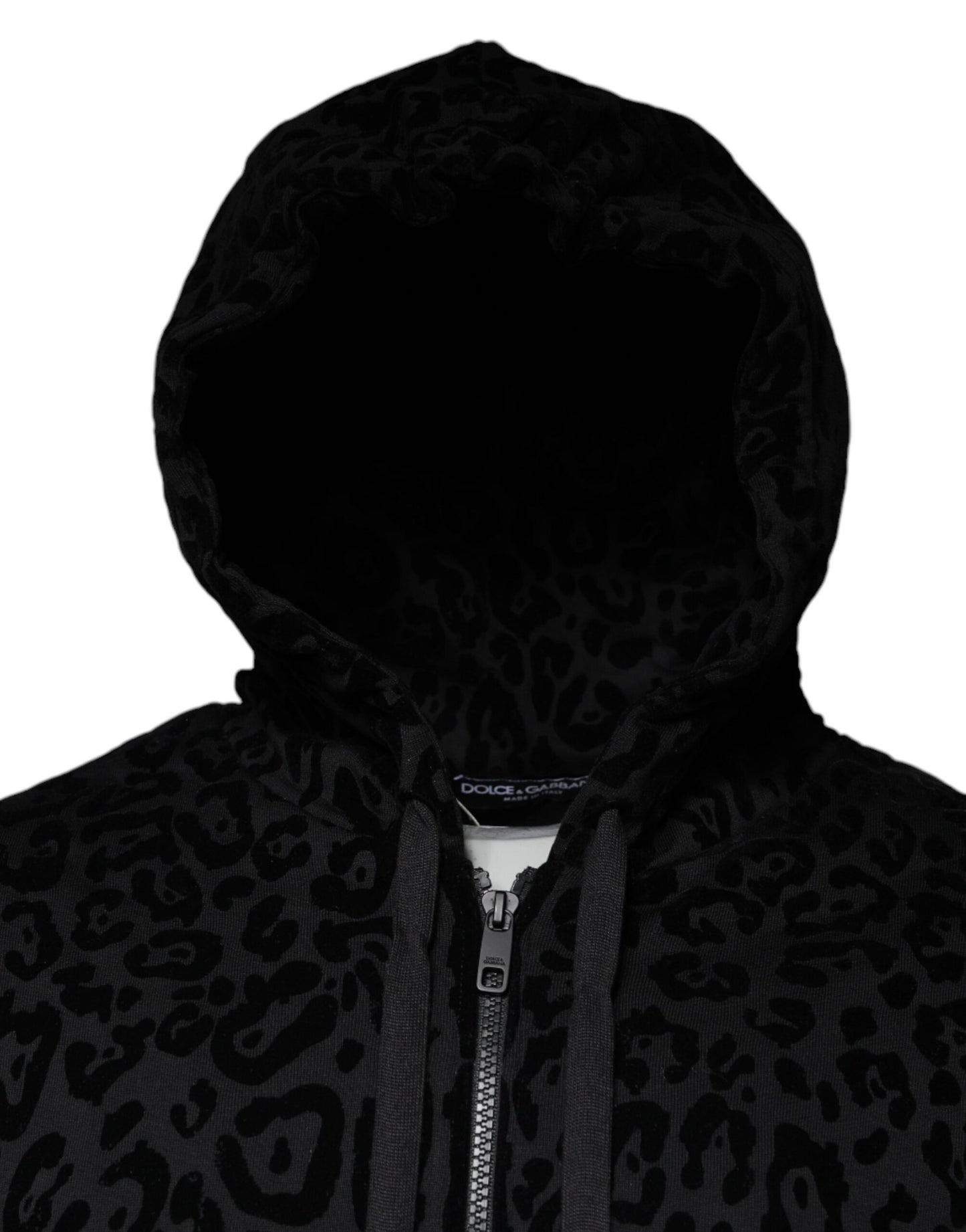 Dolce &amp; Gabbana Black Leopard Cotton Hooded Full Zip Sweater