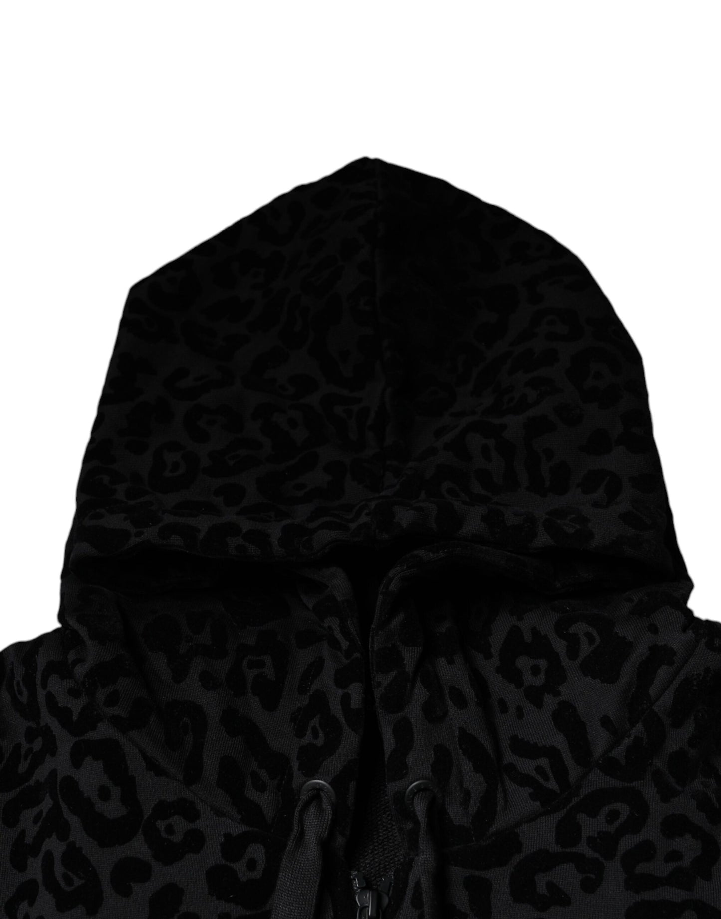 Dolce &amp; Gabbana Black Leopard Cotton Hooded Full Zip Sweater