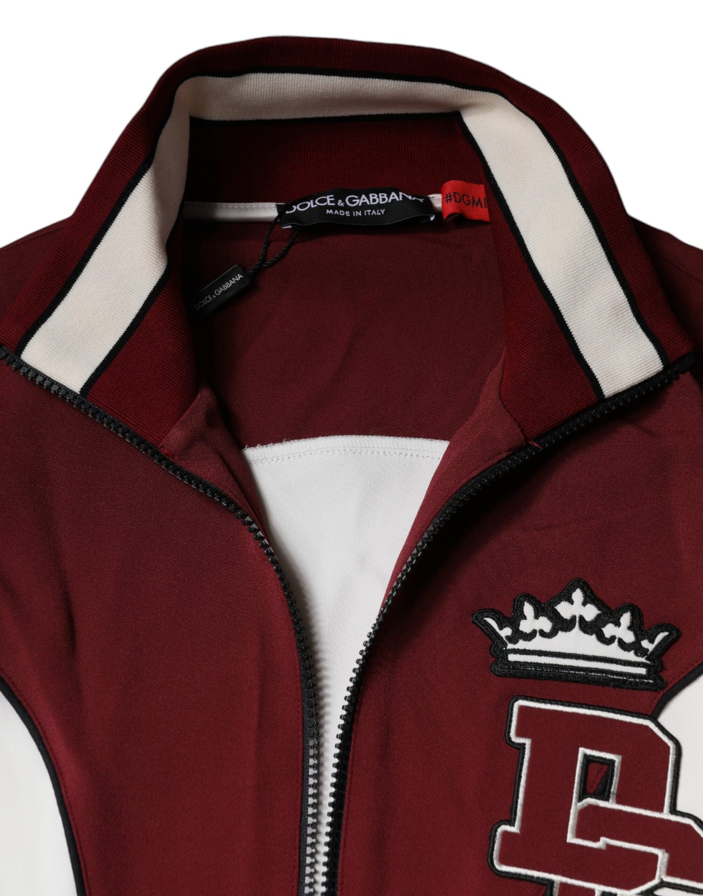 Dolce &amp; Gabbana Red White Logo Full Zip Sweatshirt Sweater