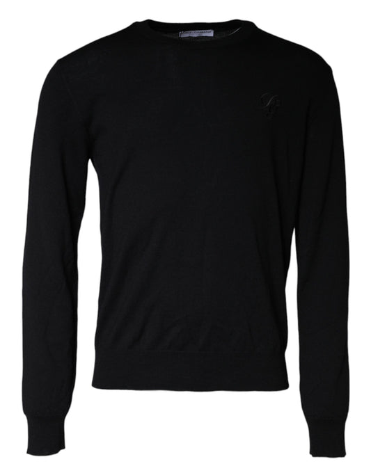 Dolce & Gabbana Schwarzer Pullover mit Rundhalsausschnitt aus Wollstrick