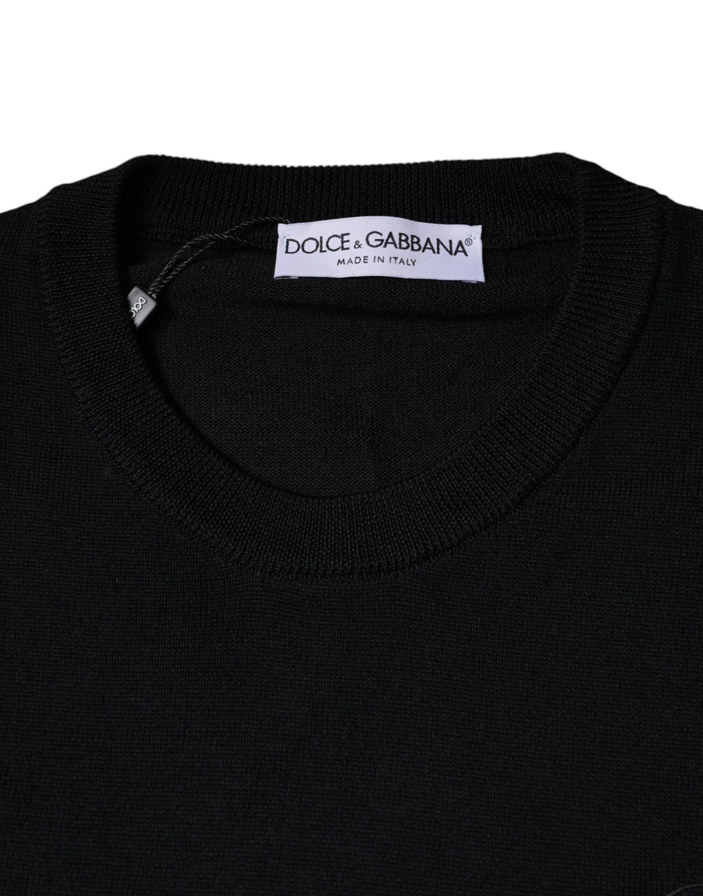 Dolce & Gabbana Schwarzer Pullover mit Rundhalsausschnitt aus Wollstrick