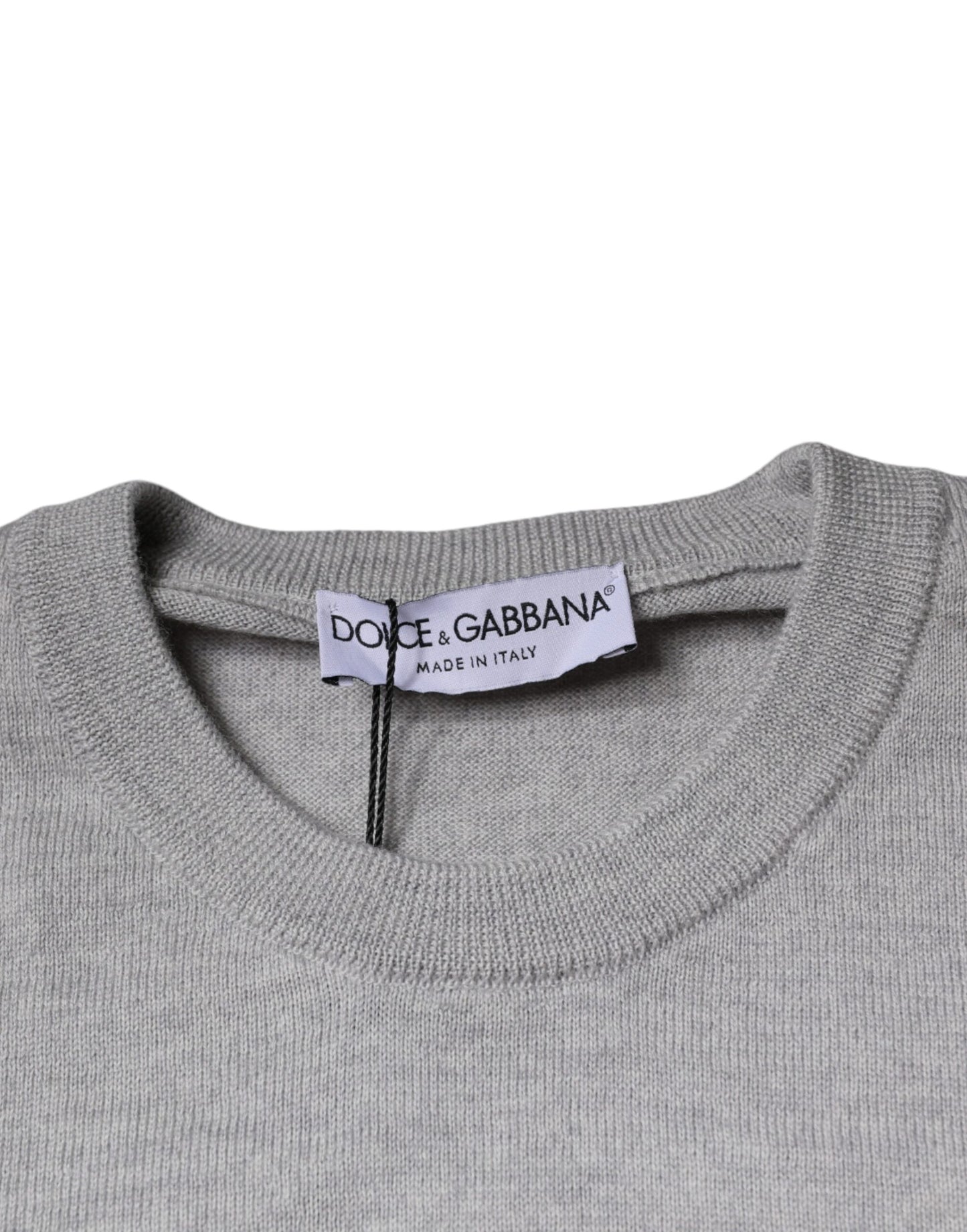 Dolce & Gabbana Hellgrauer Pullover mit Rundhalsausschnitt aus Wolle