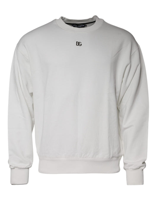 Dolce &amp; Gabbana White Logo Cotton Crew Neck -neulepusero