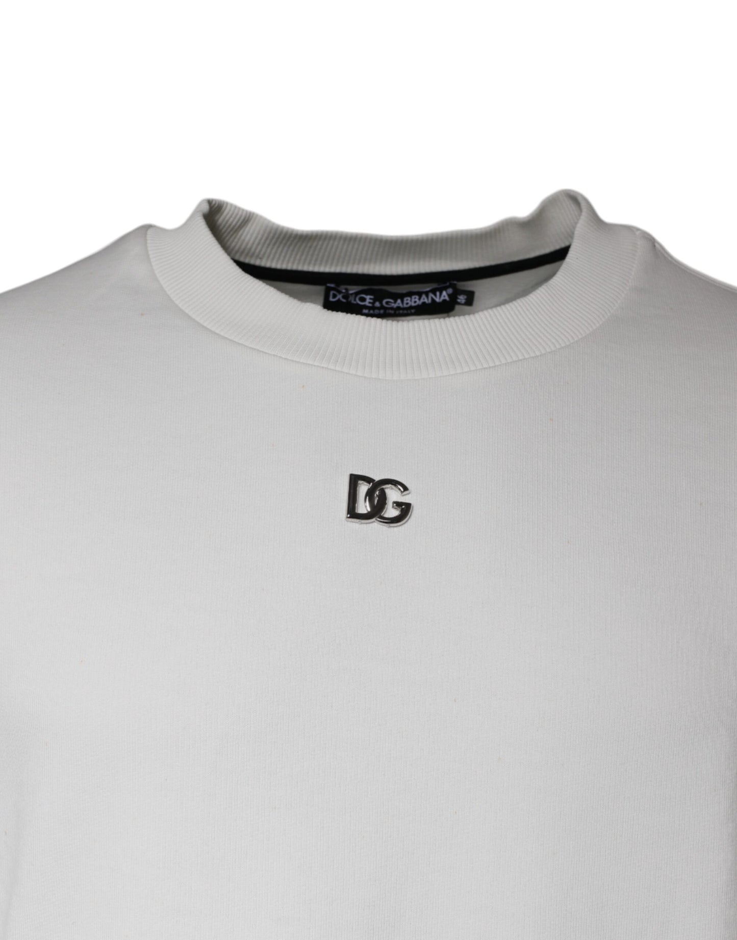 Dolce &amp; Gabbana White Logo Cotton Crew Neck Pullover Sweater