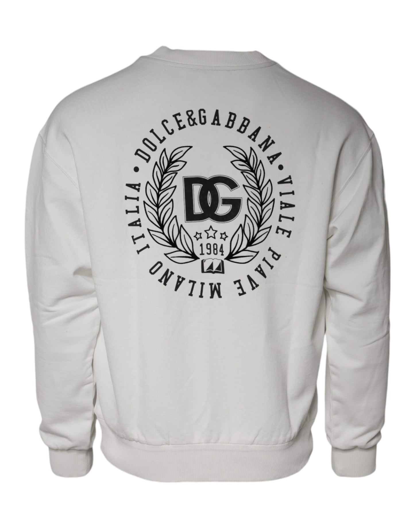 Dolce &amp; Gabbana White Logo Cotton Crew Neck Pullover Sweater