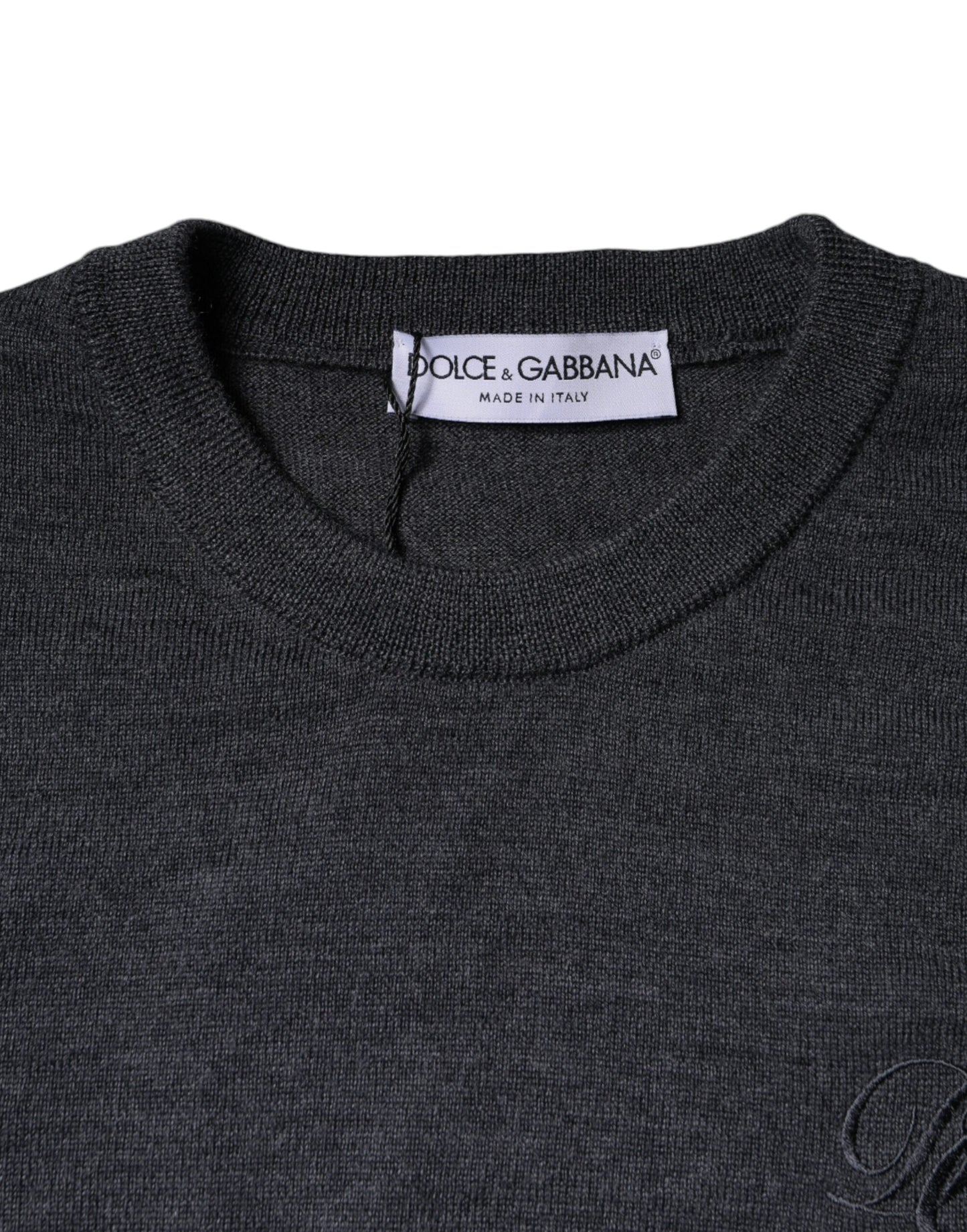 Dolce & Gabbana Dunkelgrauer Pullover mit Rundhalsausschnitt aus Wolle