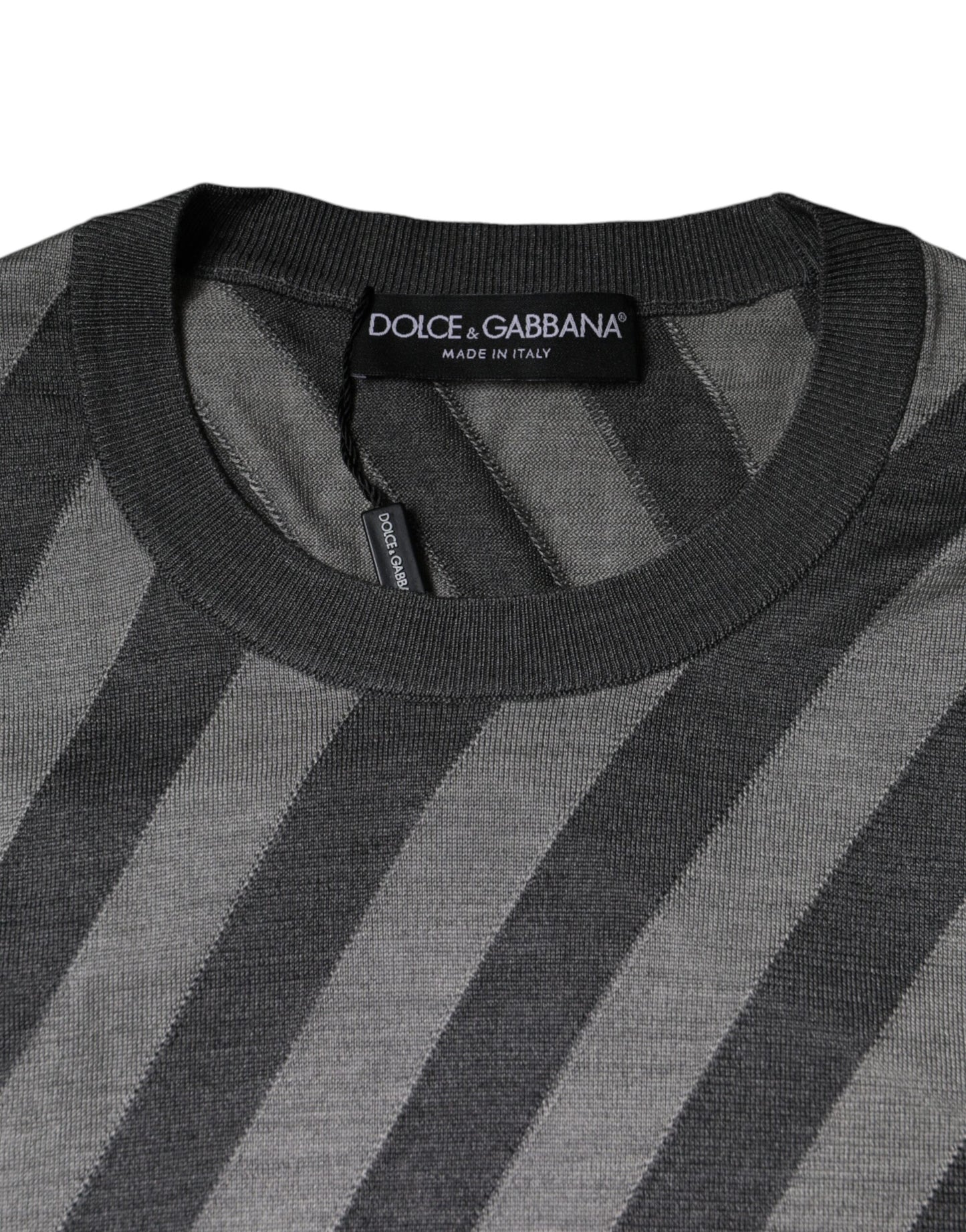 Dolce & Gabbana Graue Streifen Langarm Pullover mit Rundhalsausschnitt