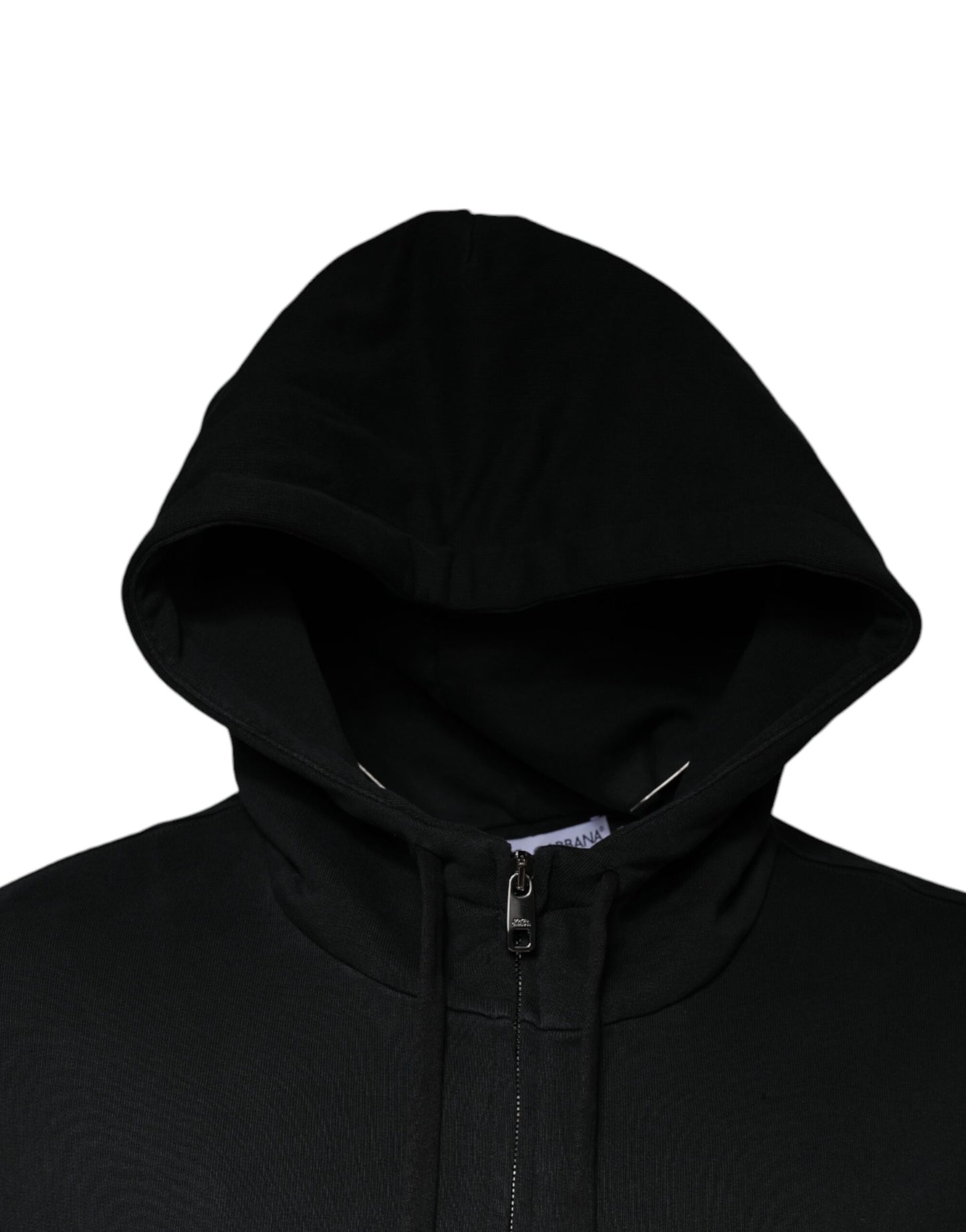 Dolce &amp; Gabbana Black Logo Plaque Hooded Full Zip Sweater