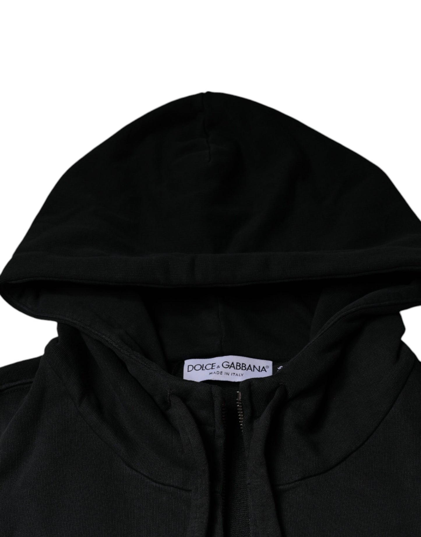 Dolce &amp; Gabbana Black Logo Plaque Hooded Full Zip Sweater