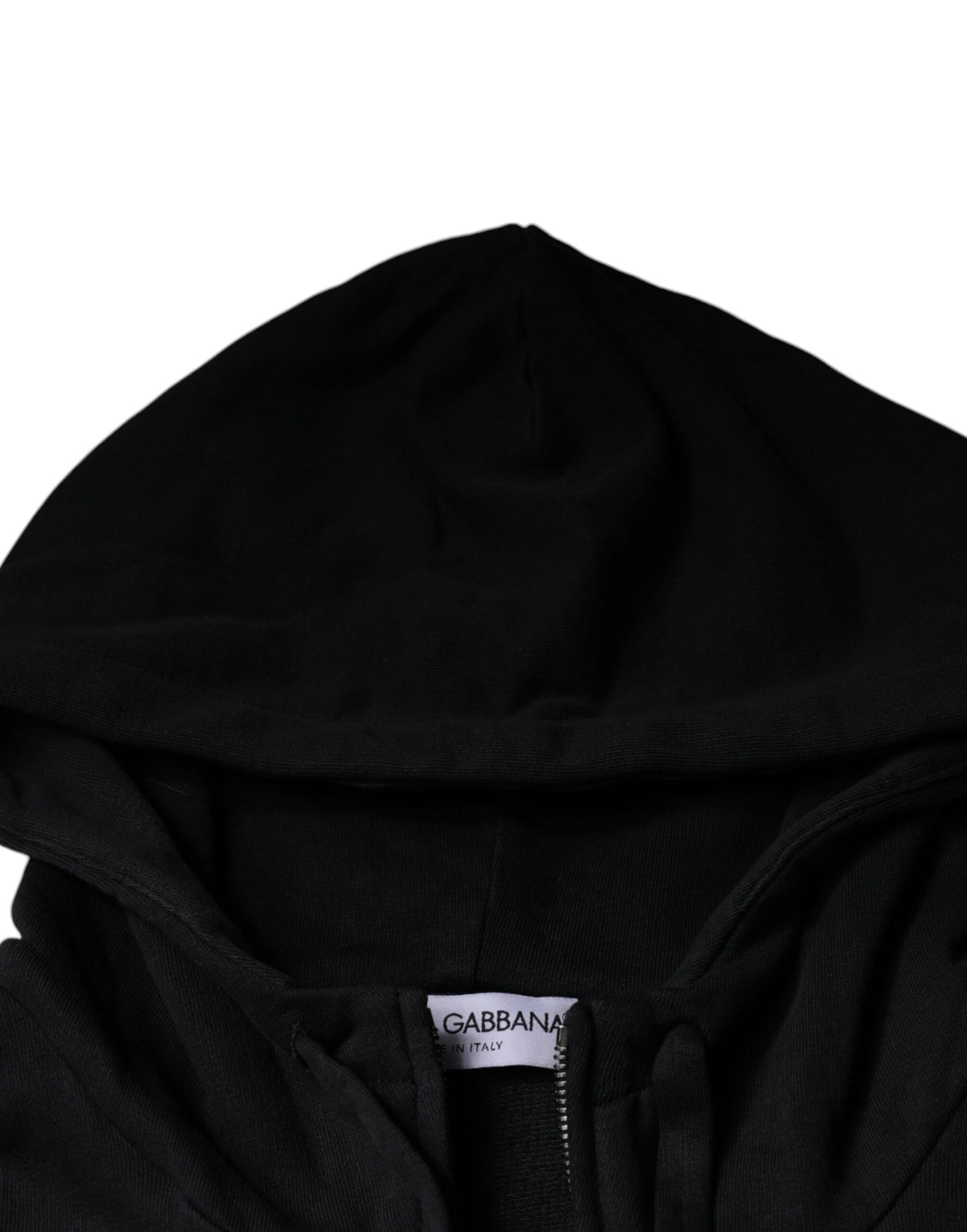 Dolce &amp; Gabbana Black Logo Plaque Hooded Full Zip Sweater