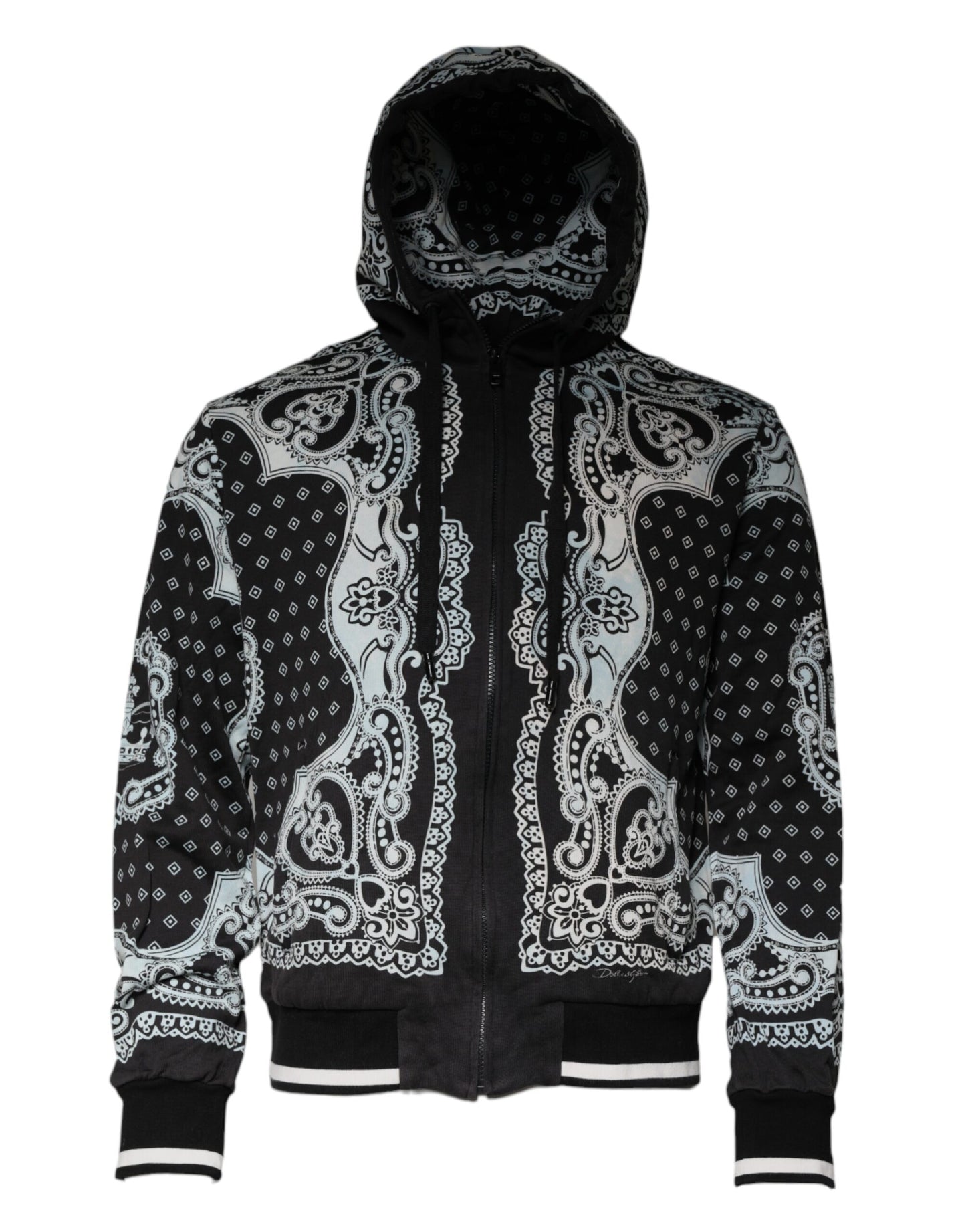 Dolce &amp; Gabbana Black White Bandana Hooded Sweatshirt Sweater