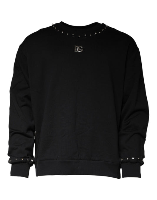 Dolce &amp; Gabbana Black Logo Stud Pullover Sweatshirt Sweater