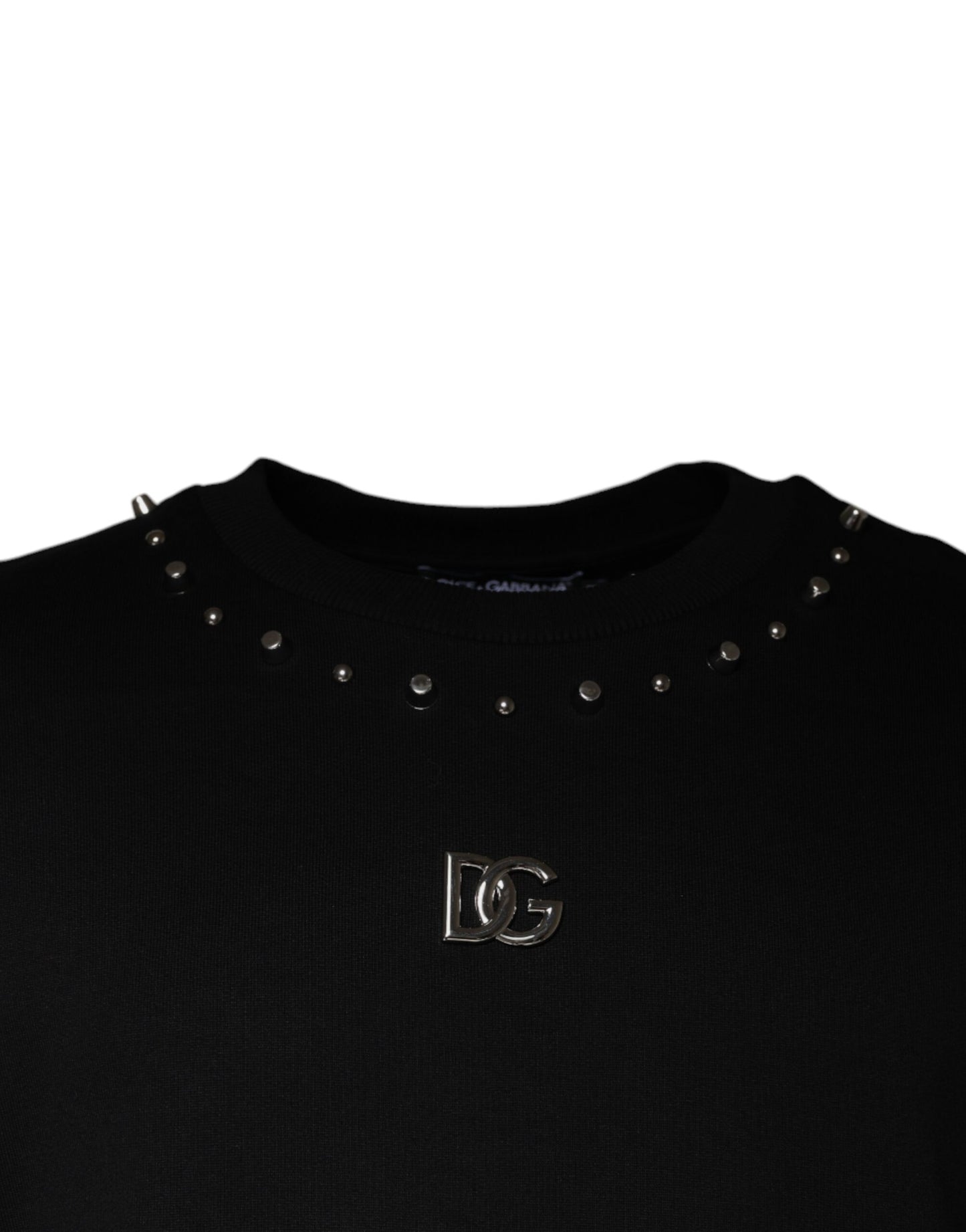 Dolce &amp; Gabbana Black Logo Stud Pullover Sweatshirt Sweater