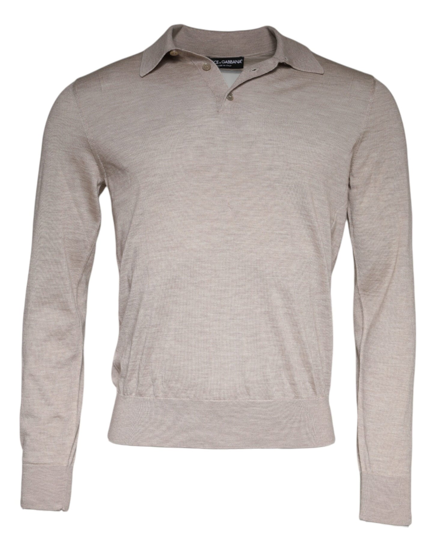 Dolce &amp; Gabbana Beige Cashmere Knit Collared Pullover Sweater