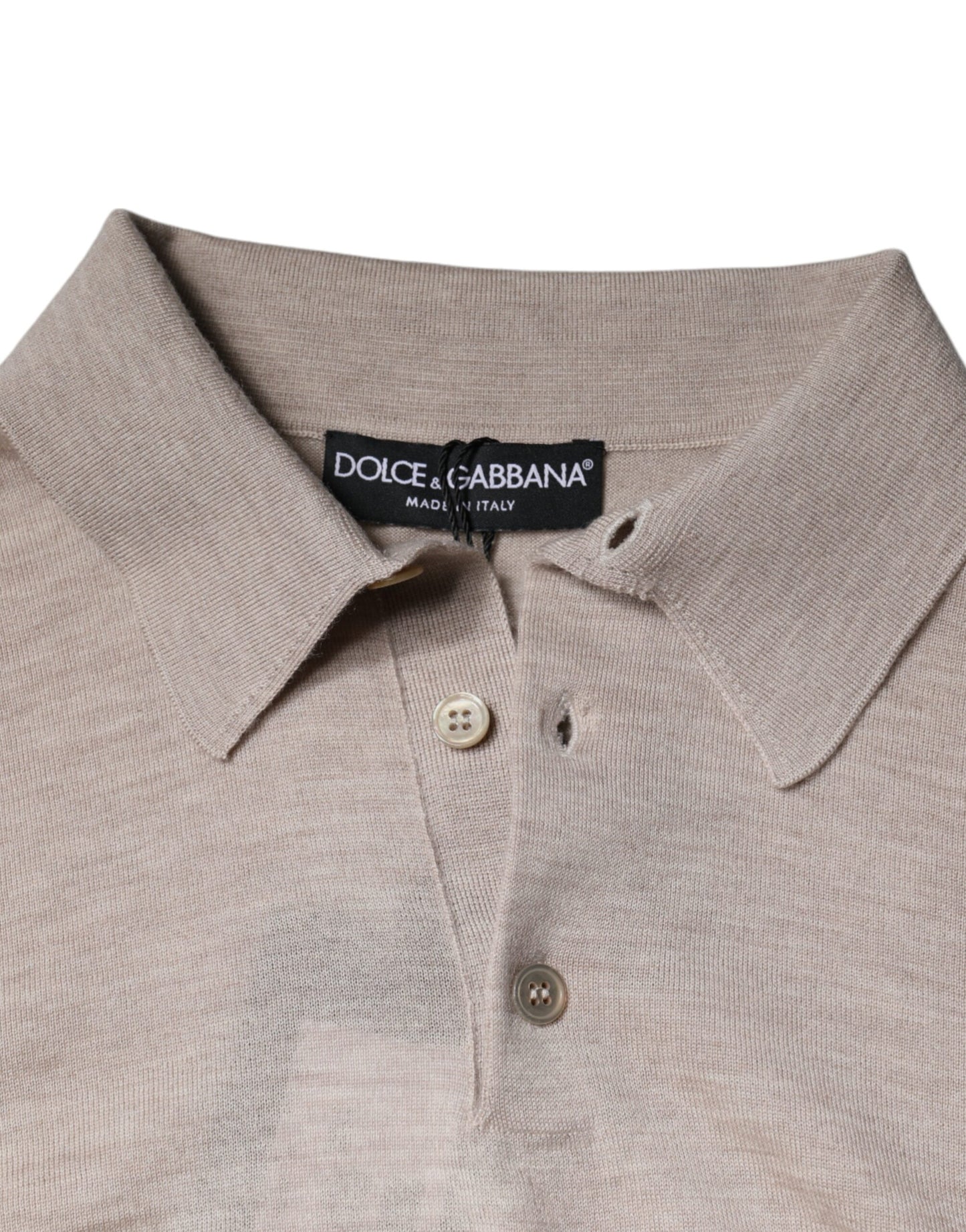 Dolce &amp; Gabbana Beige Cashmere Knit Collared Pullover Sweater