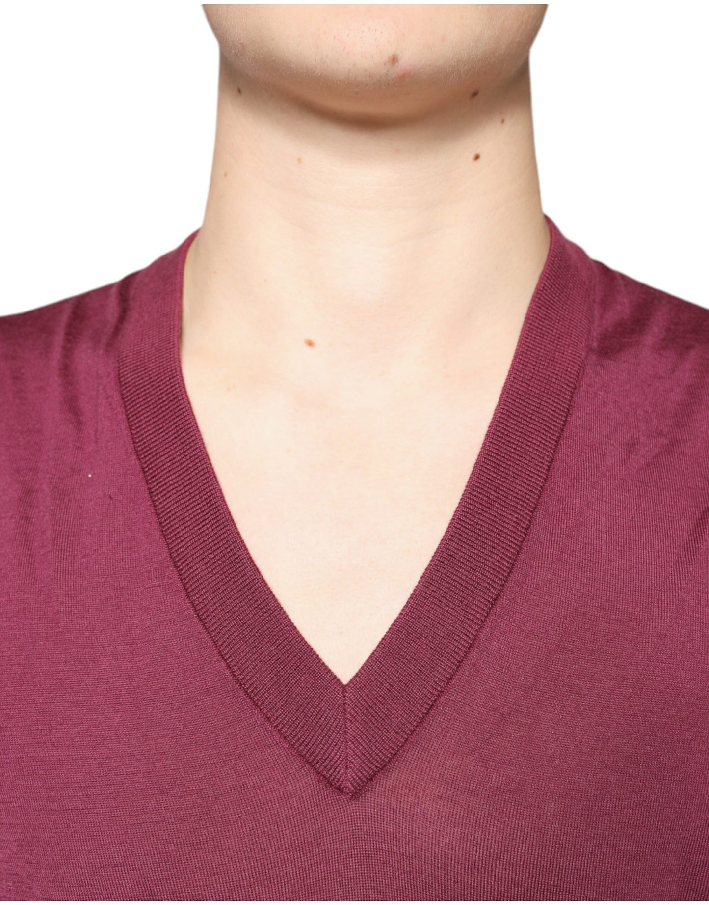 Dolce &amp; Gabbana Maroon Cashmere V-aukkoinen miesten villapaita