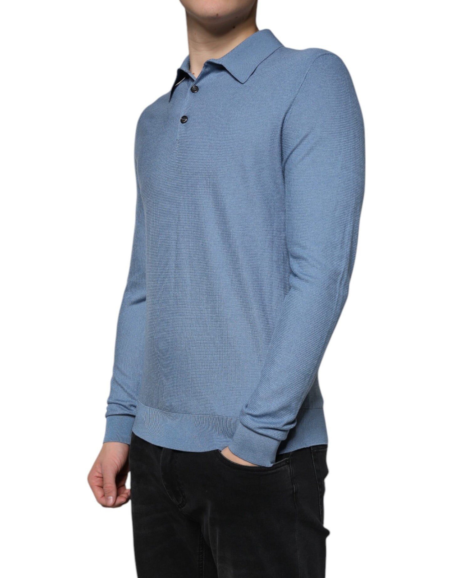 Dolce & Gabbana Himmelblauer Pullover mit Seidenkragen für Männer