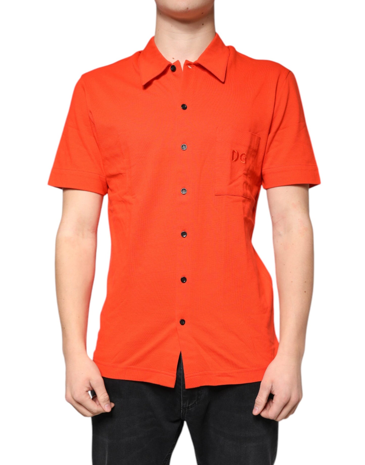 Dolce & Gabbana Orangefarbenes Baumwoll-Poloshirt mit Knopfleiste