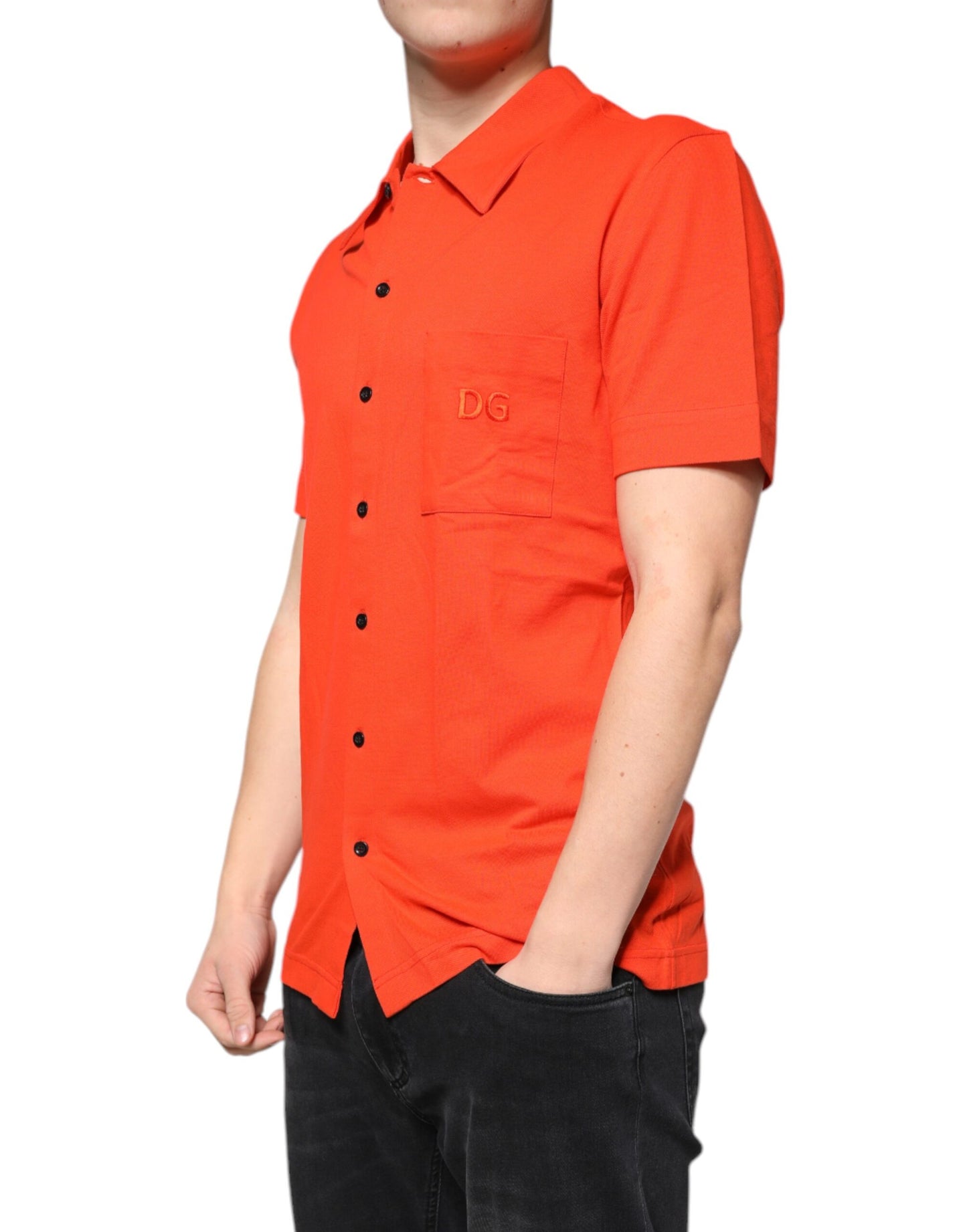 Dolce & Gabbana Orangefarbenes Baumwoll-Poloshirt mit Knopfleiste