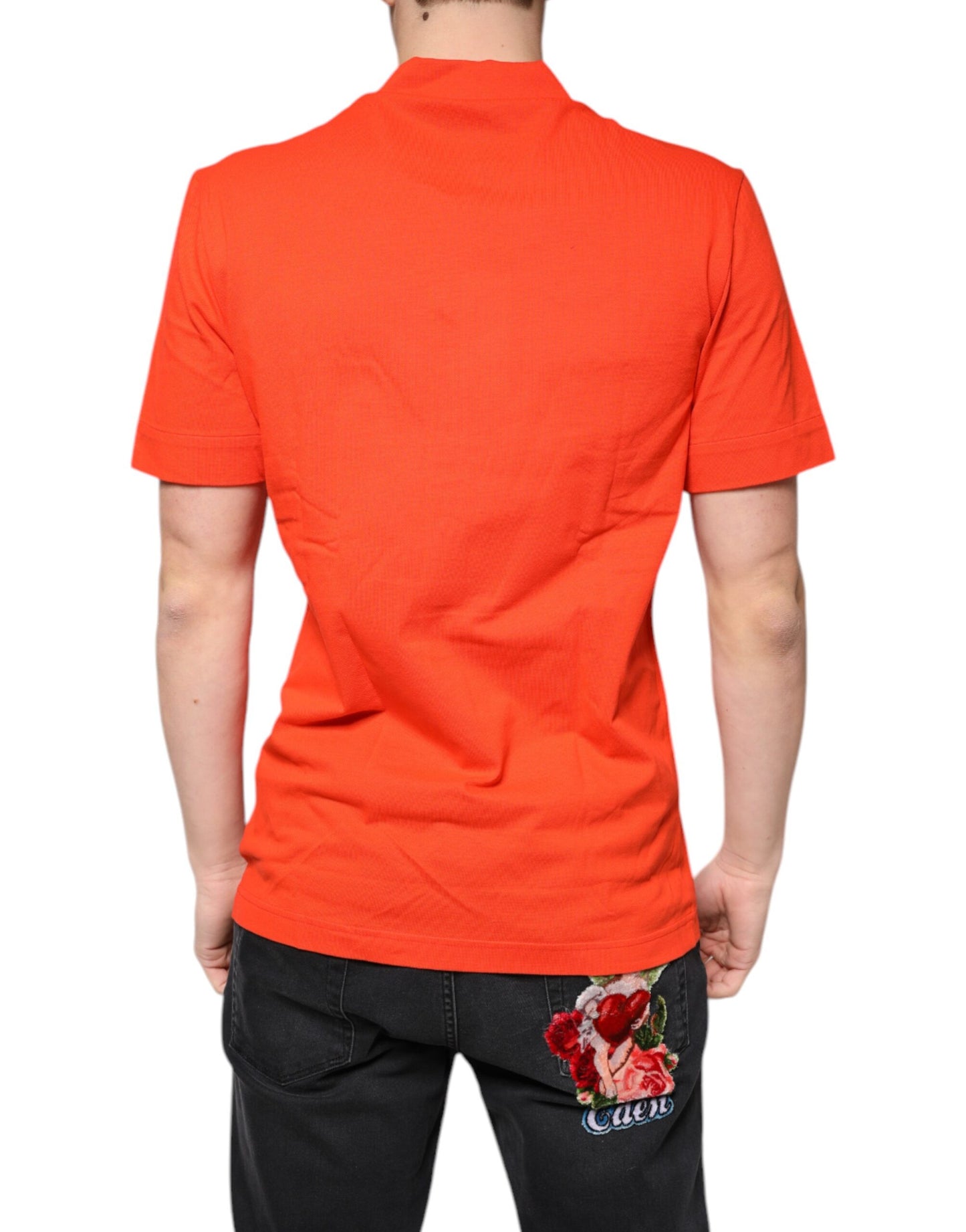 Dolce & Gabbana Orangefarbenes Baumwoll-Poloshirt mit Knopfleiste