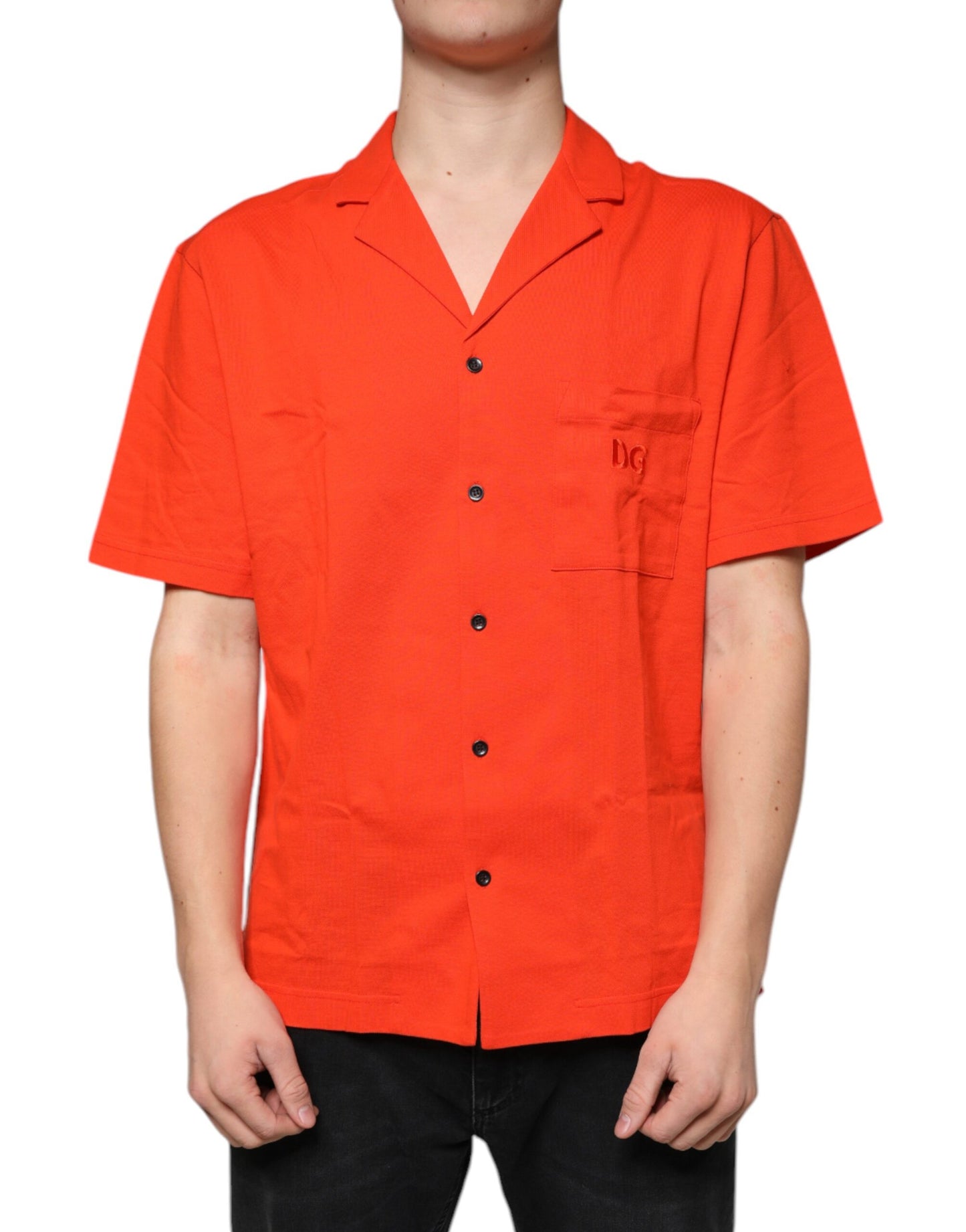 Dolce & Gabbana Orangefarbenes Baumwoll-Poloshirt mit Knopfleiste