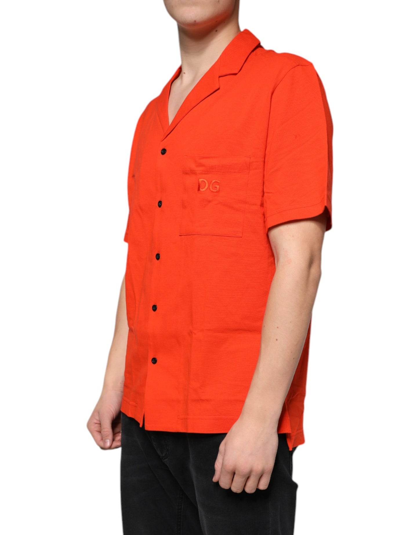 Dolce & Gabbana Orangefarbenes Baumwoll-Poloshirt mit Knopfleiste