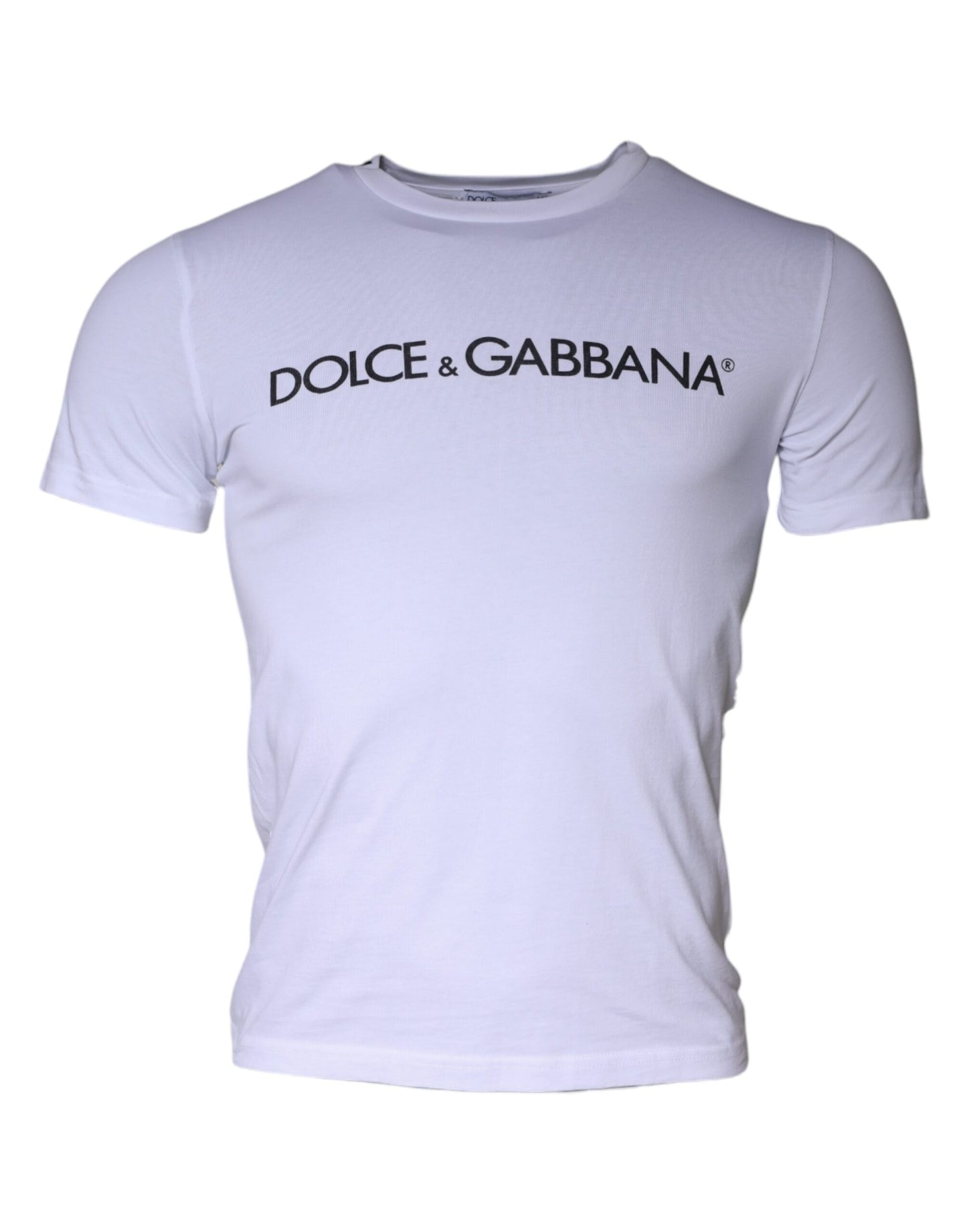 Dolce &amp; Gabbana White Logo Print Cotton Crew Neck T-shirt