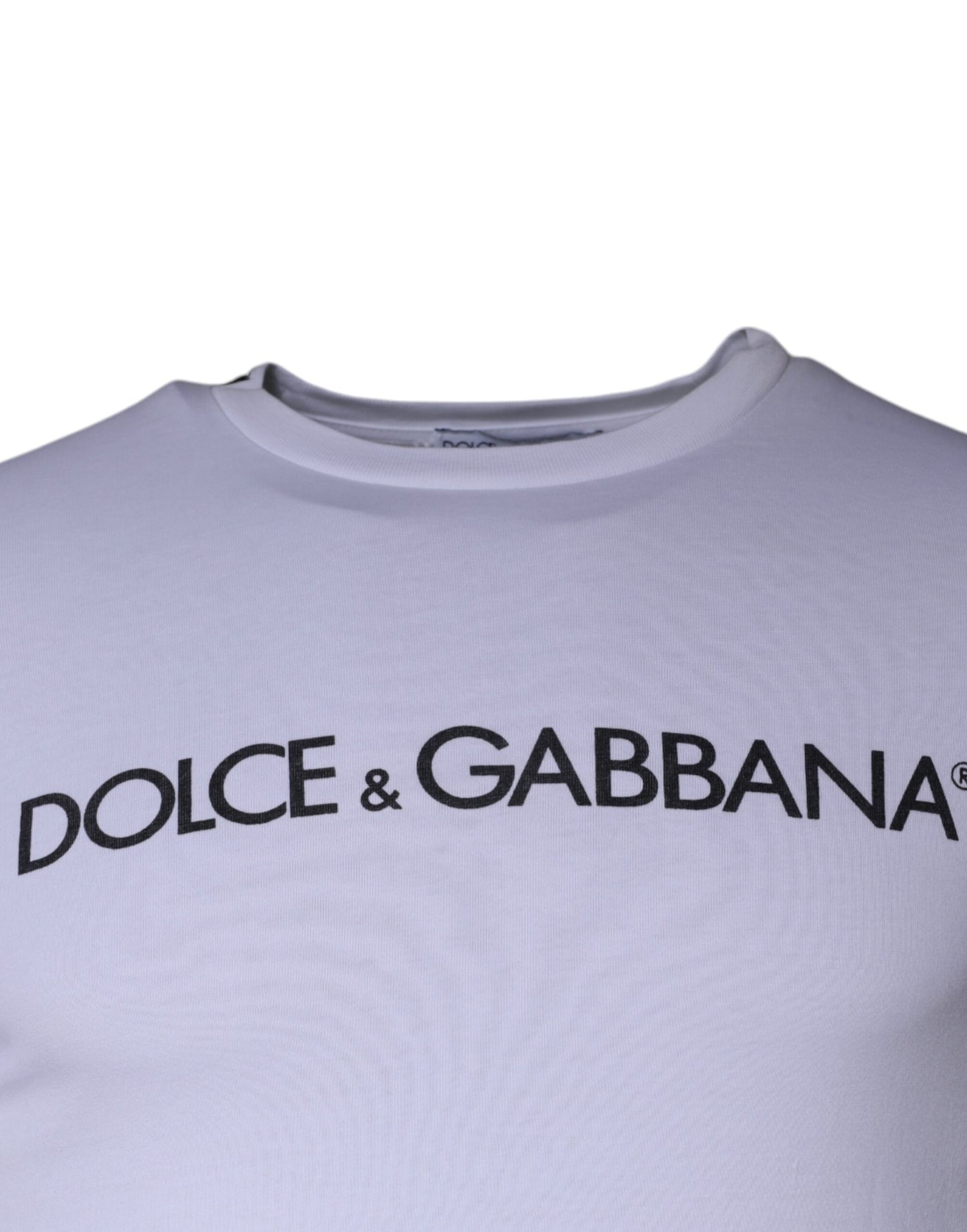 Dolce &amp; Gabbana White Logo Print Cotton Crew Neck T-shirt