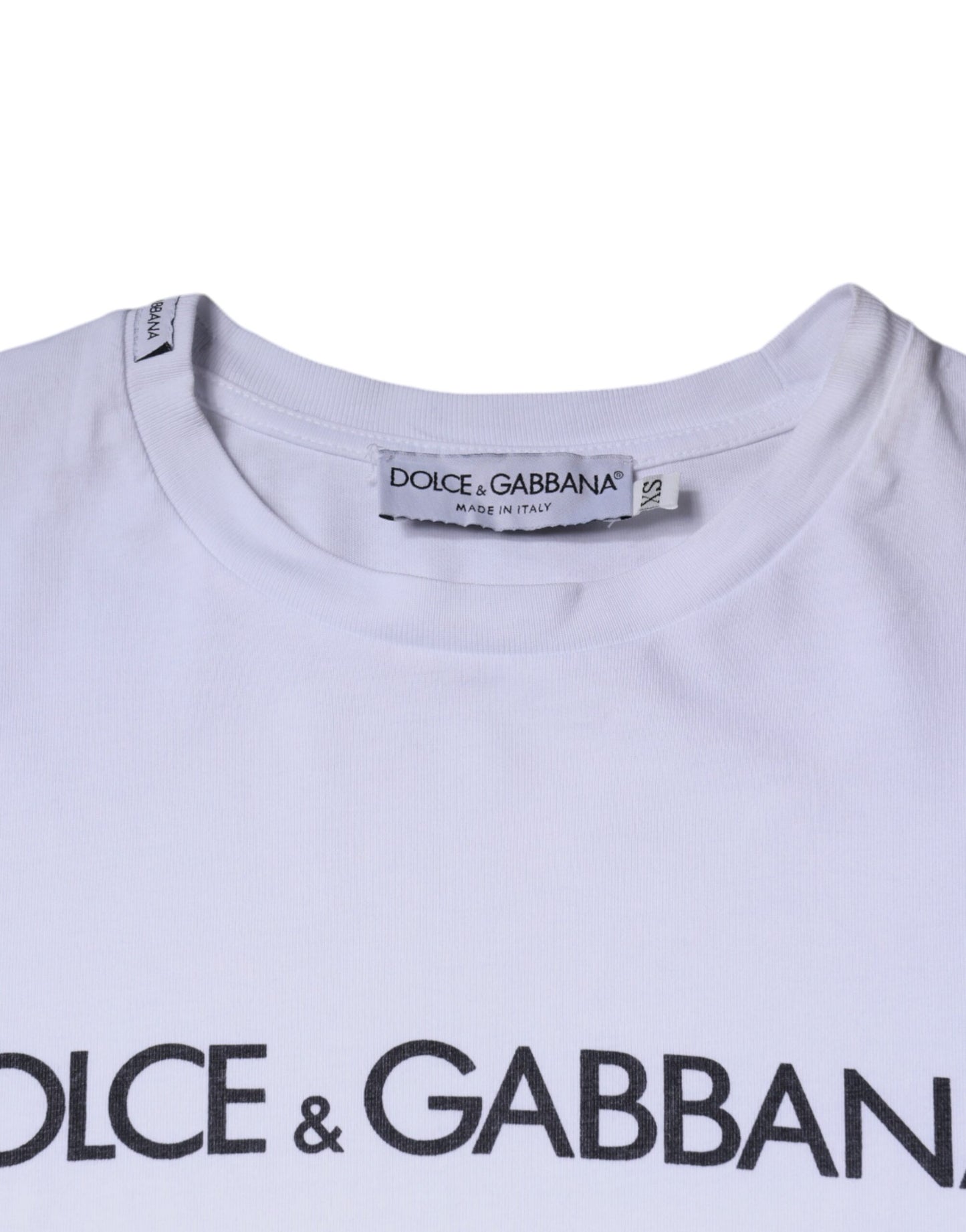 Dolce &amp; Gabbana White Logo Print Cotton Crew Neck T-shirt