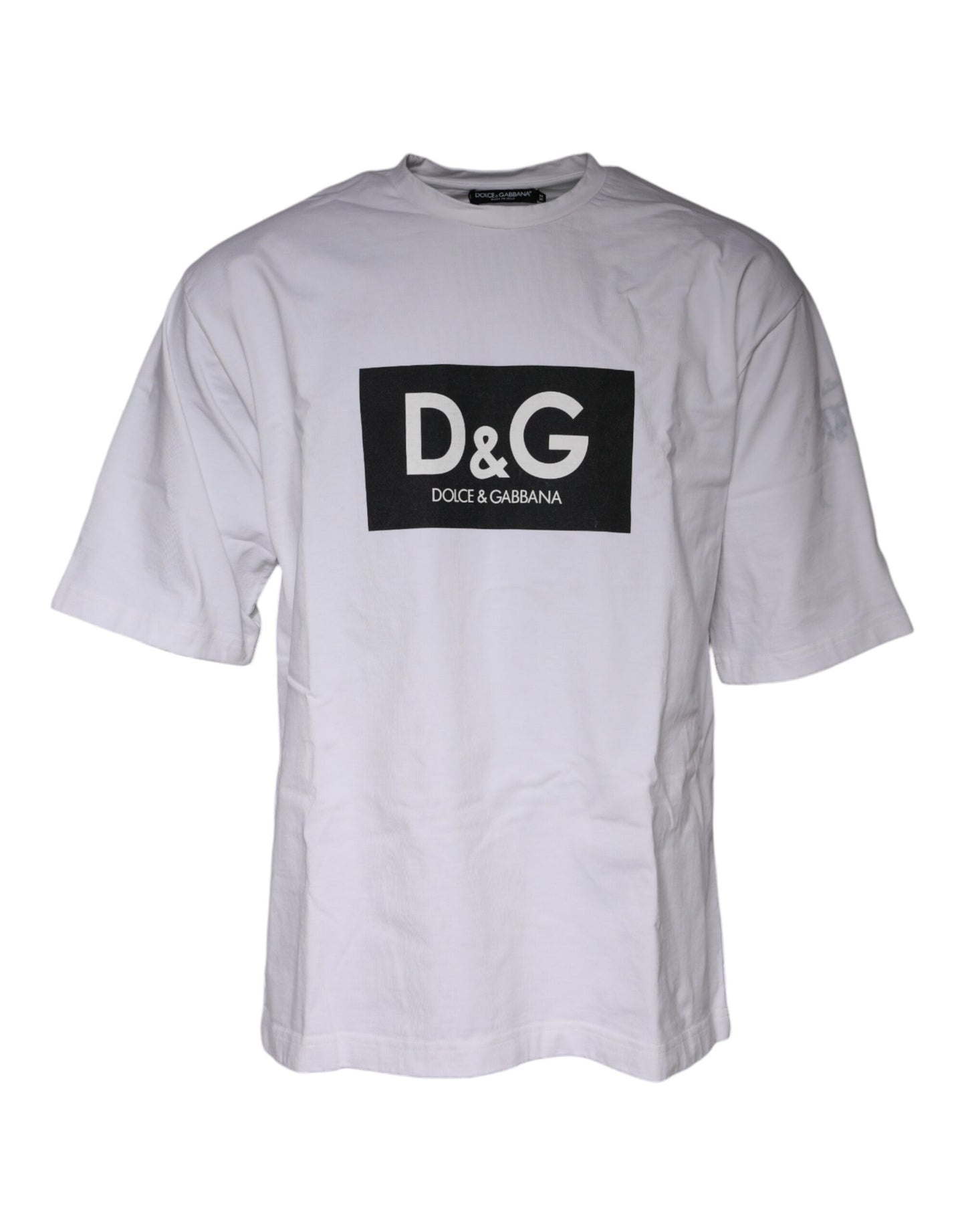 Dolce &amp; Gabbana White Logo Print Cotton Crew Neck T-shirt