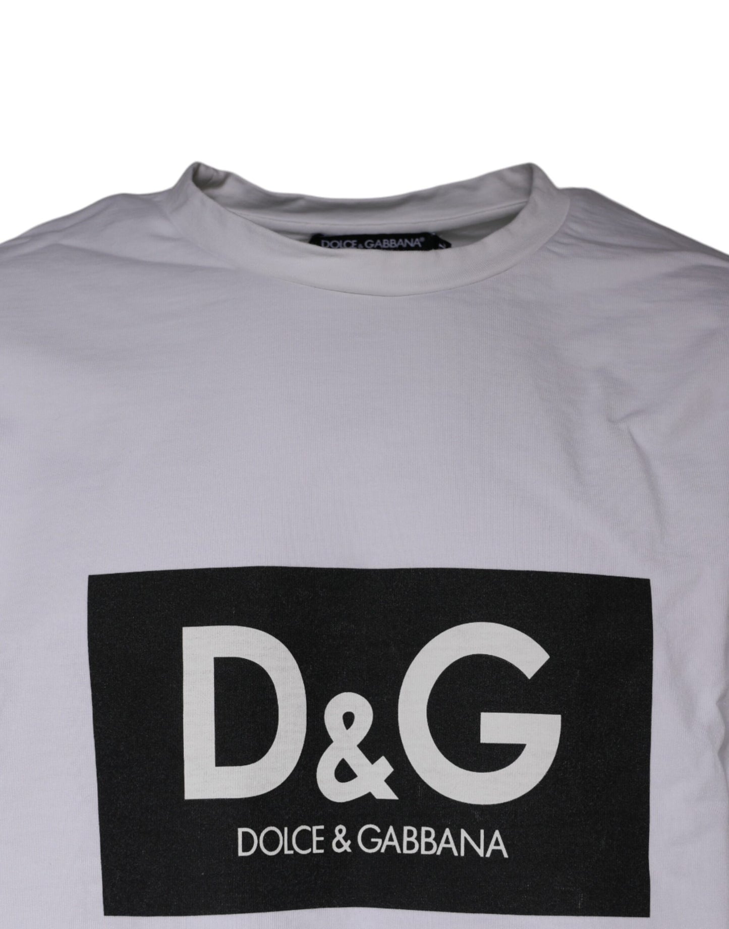 Dolce &amp; Gabbana White Logo Print Cotton Crew Neck T-shirt