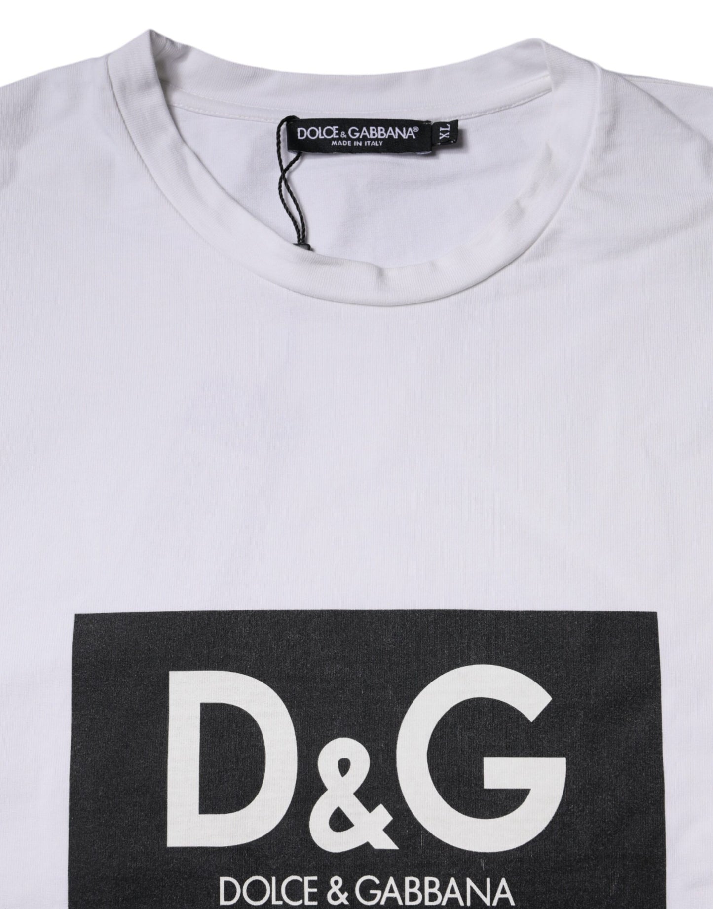 Dolce &amp; Gabbana White Logo Print Cotton Crew Neck T-shirt