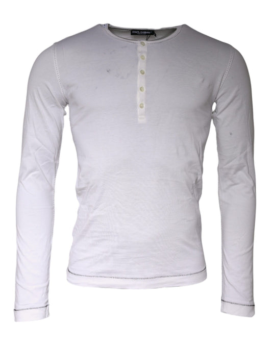 Dolce &amp; Gabbana White Cotton Buttoned Long Sleeves T-shirt