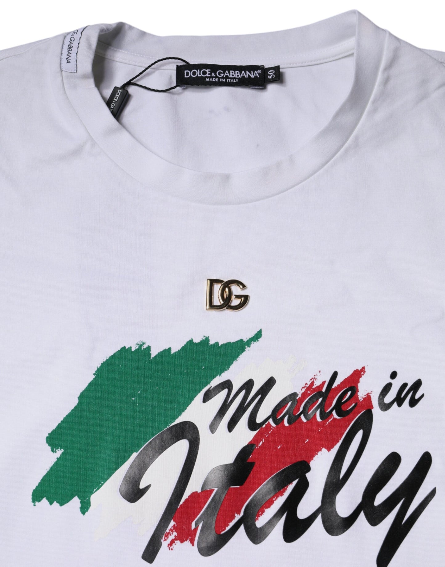 Dolce &amp; Gabbana White Graphic Print Cotton Crew Neck T-shirt