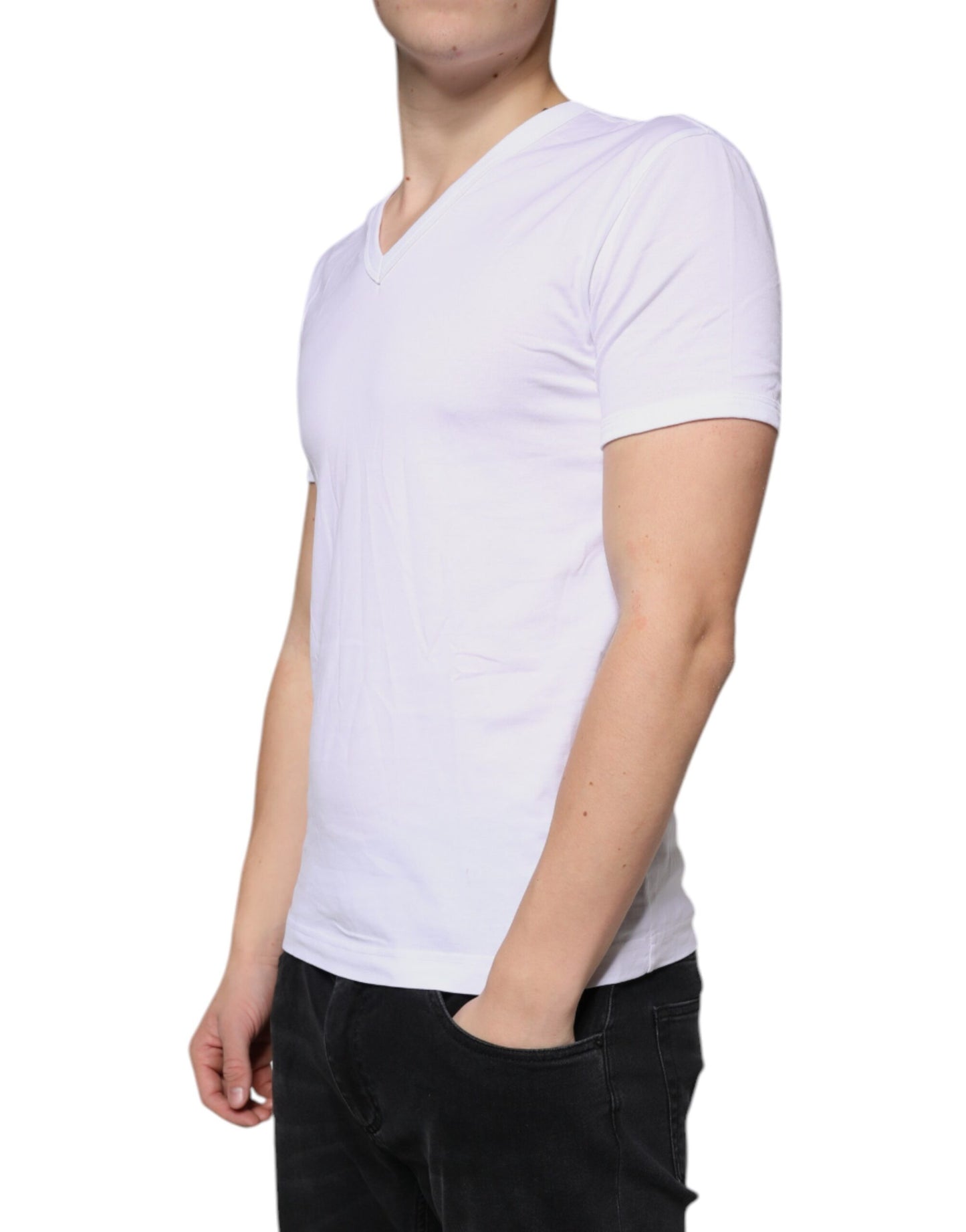 Dolce &amp; Gabbana White Cotton V-neck Short Sleeves T-shirt