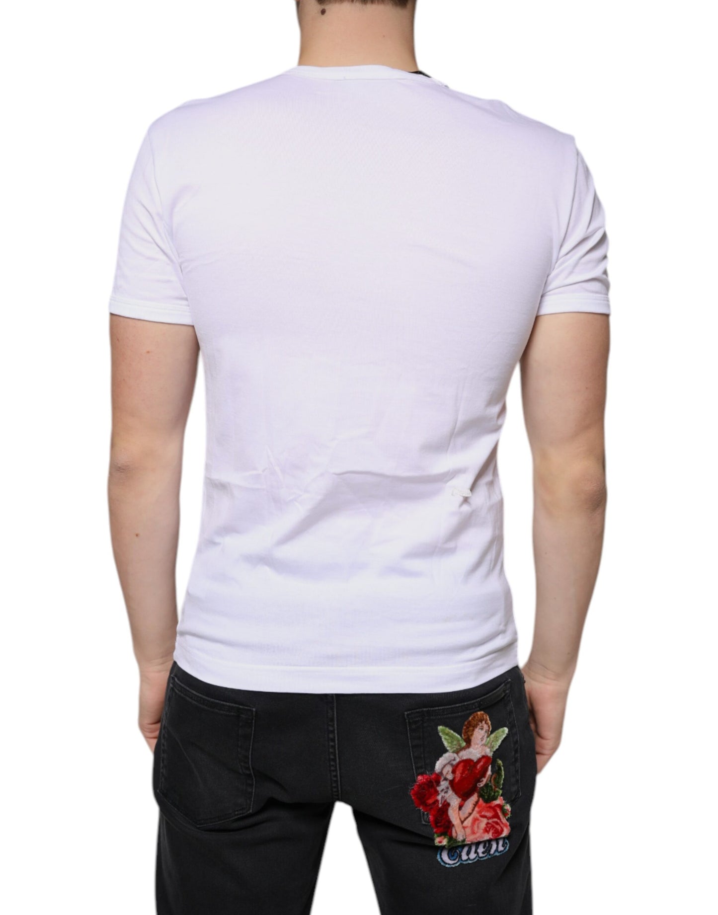 Dolce &amp; Gabbana White Cotton V-neck Short Sleeves T-shirt