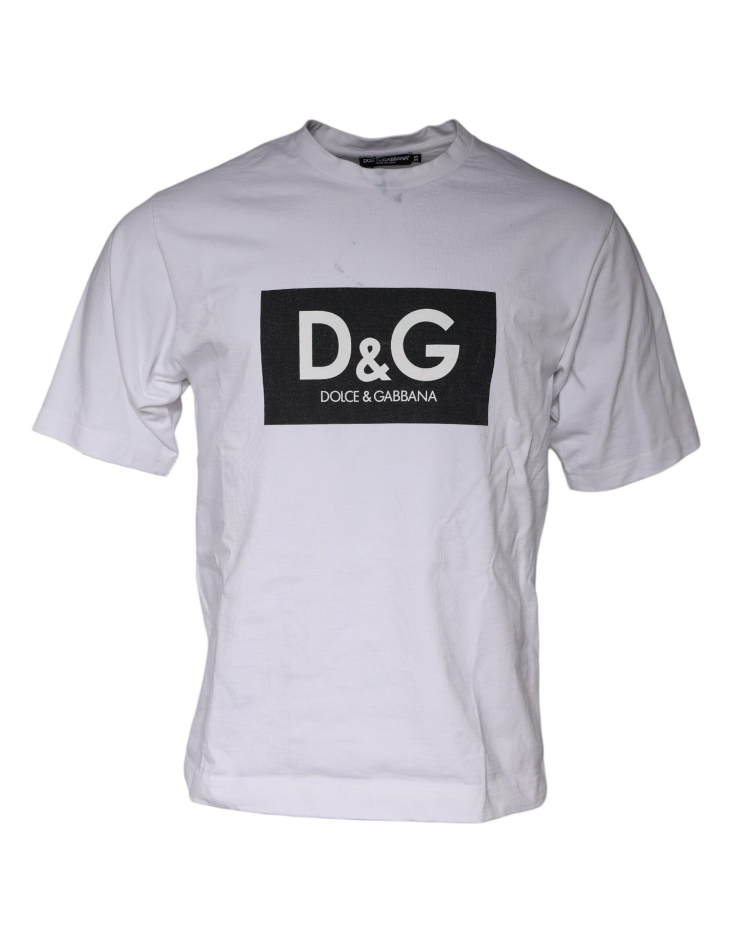 Dolce &amp; Gabbana White Logo Print Cotton Crew Neck T-shirt