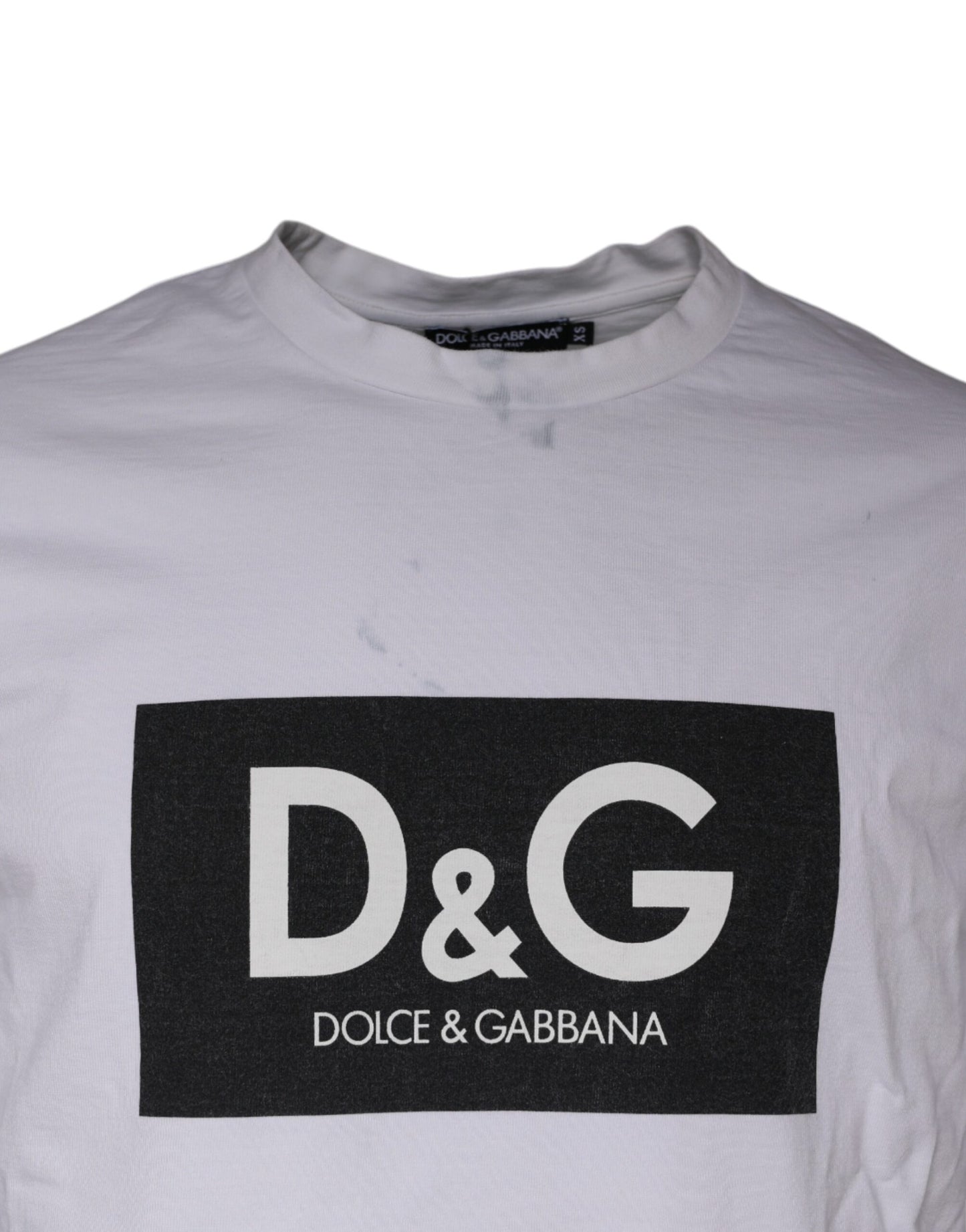 Dolce &amp; Gabbana White Logo Print Cotton Crew Neck T-shirt