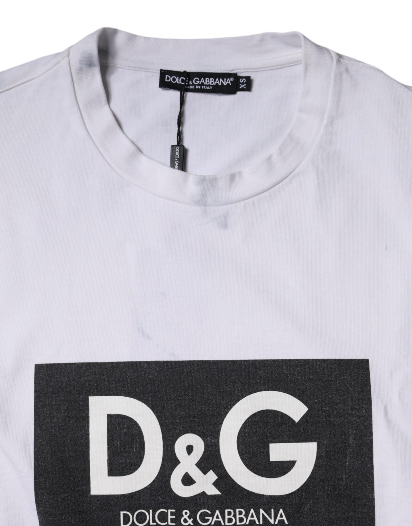 Dolce &amp; Gabbana White Logo Print Cotton Crew Neck T-shirt