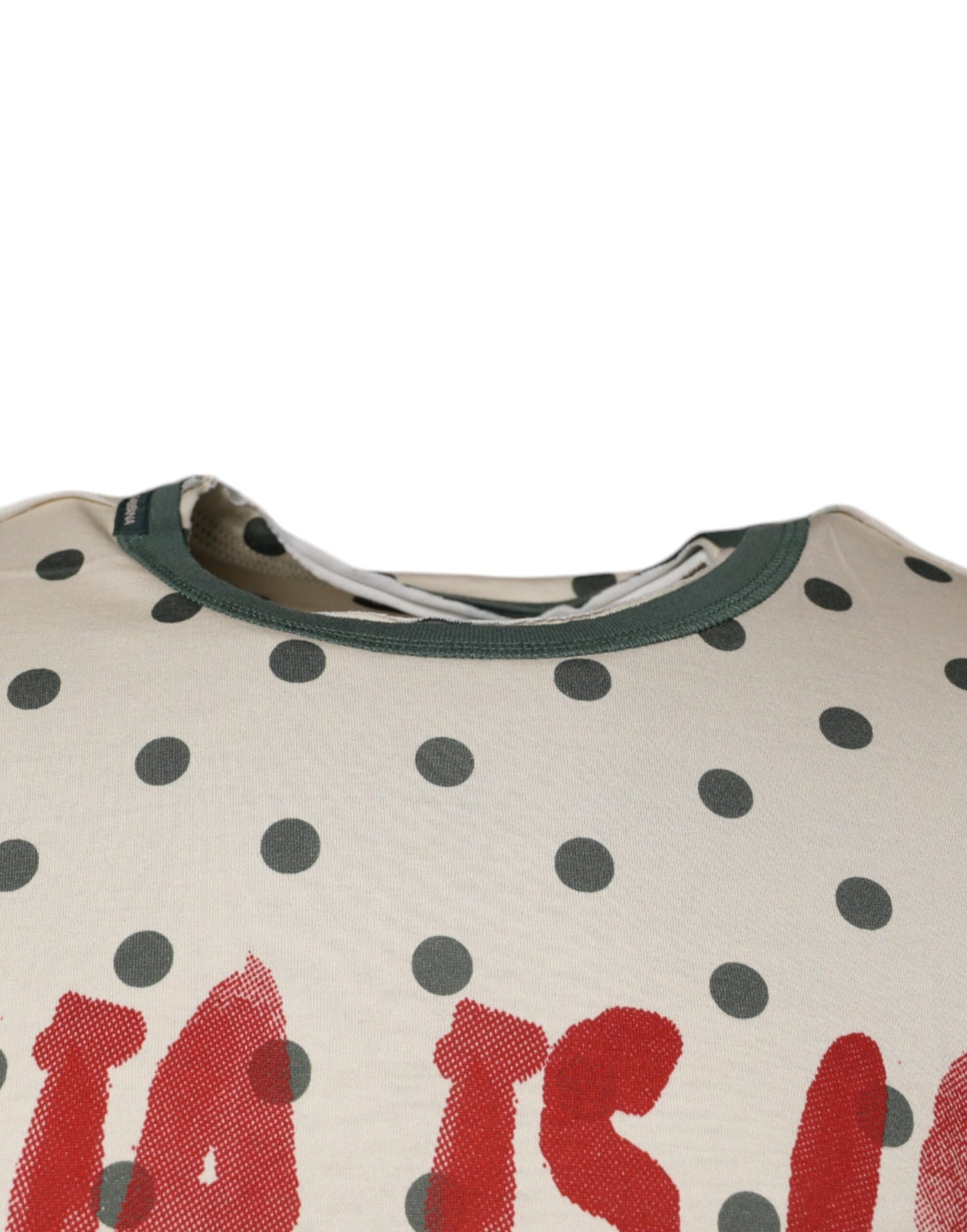 Dolce & Gabbana Beigefarbenes T-Shirt aus Baumwolle mit Polka-Dot-Aufdruck