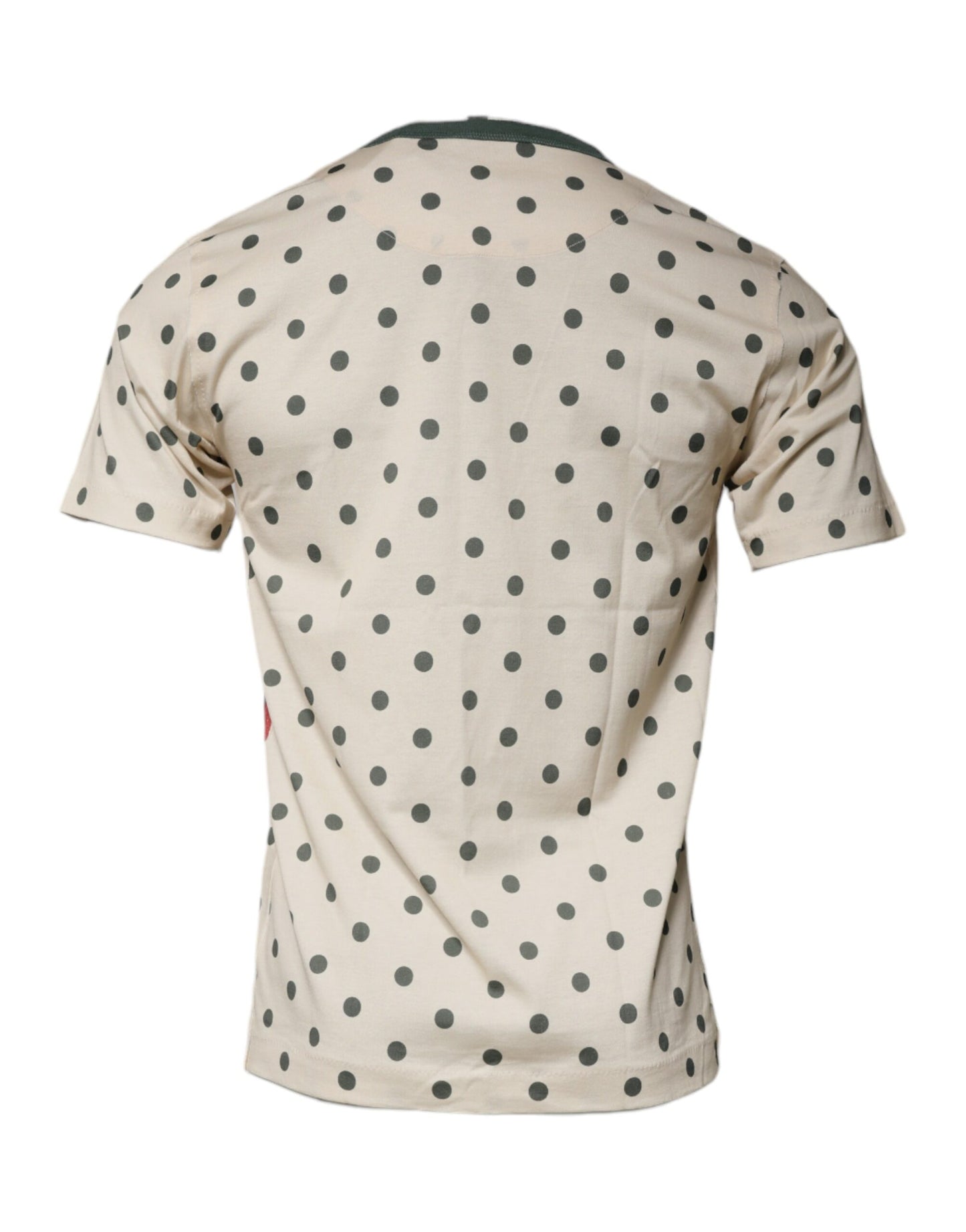 Dolce & Gabbana Beigefarbenes T-Shirt aus Baumwolle mit Polka-Dot-Aufdruck