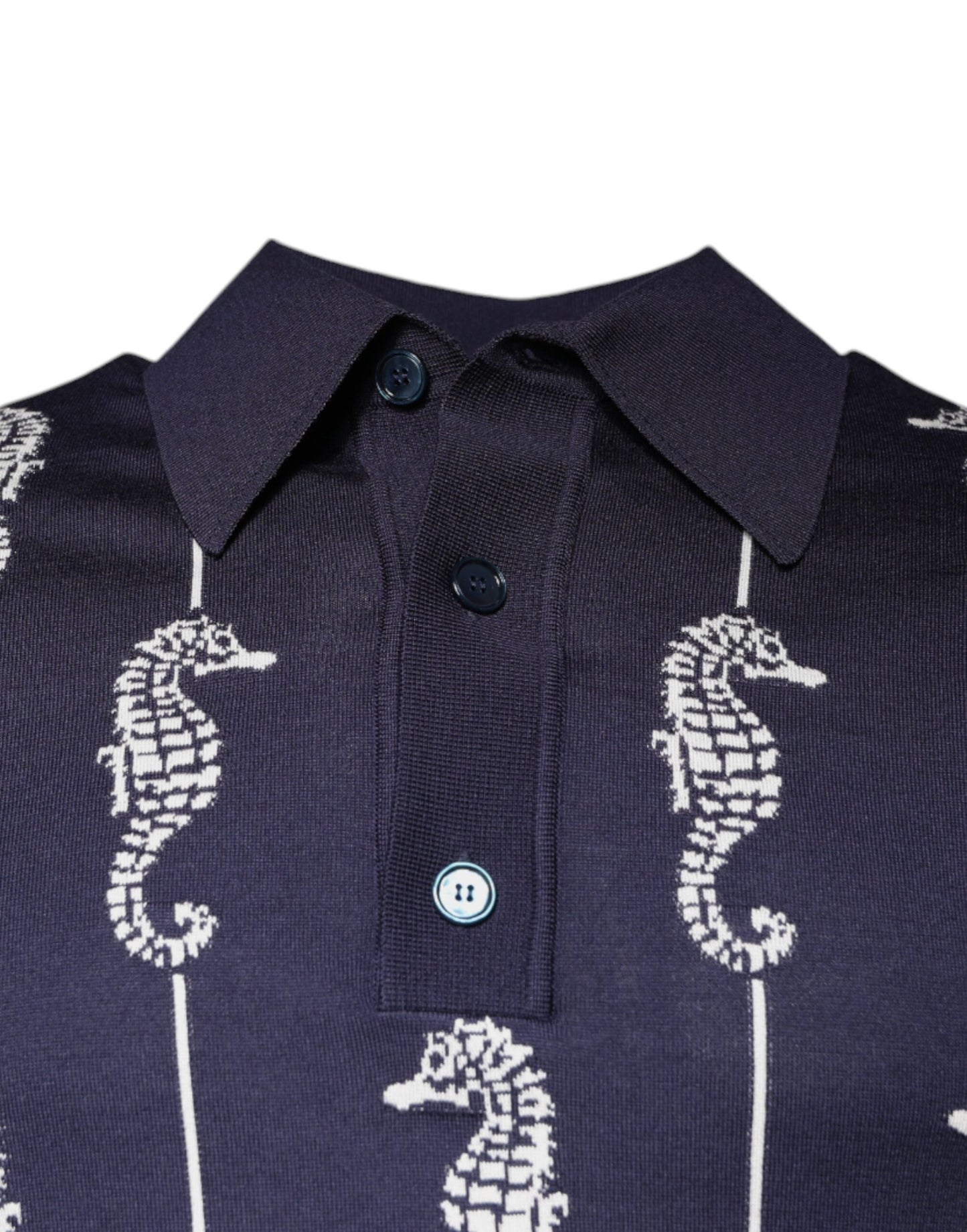 Dolce &amp; Gabbana Dark Blue Sea Horse Collared Polo T-shirt