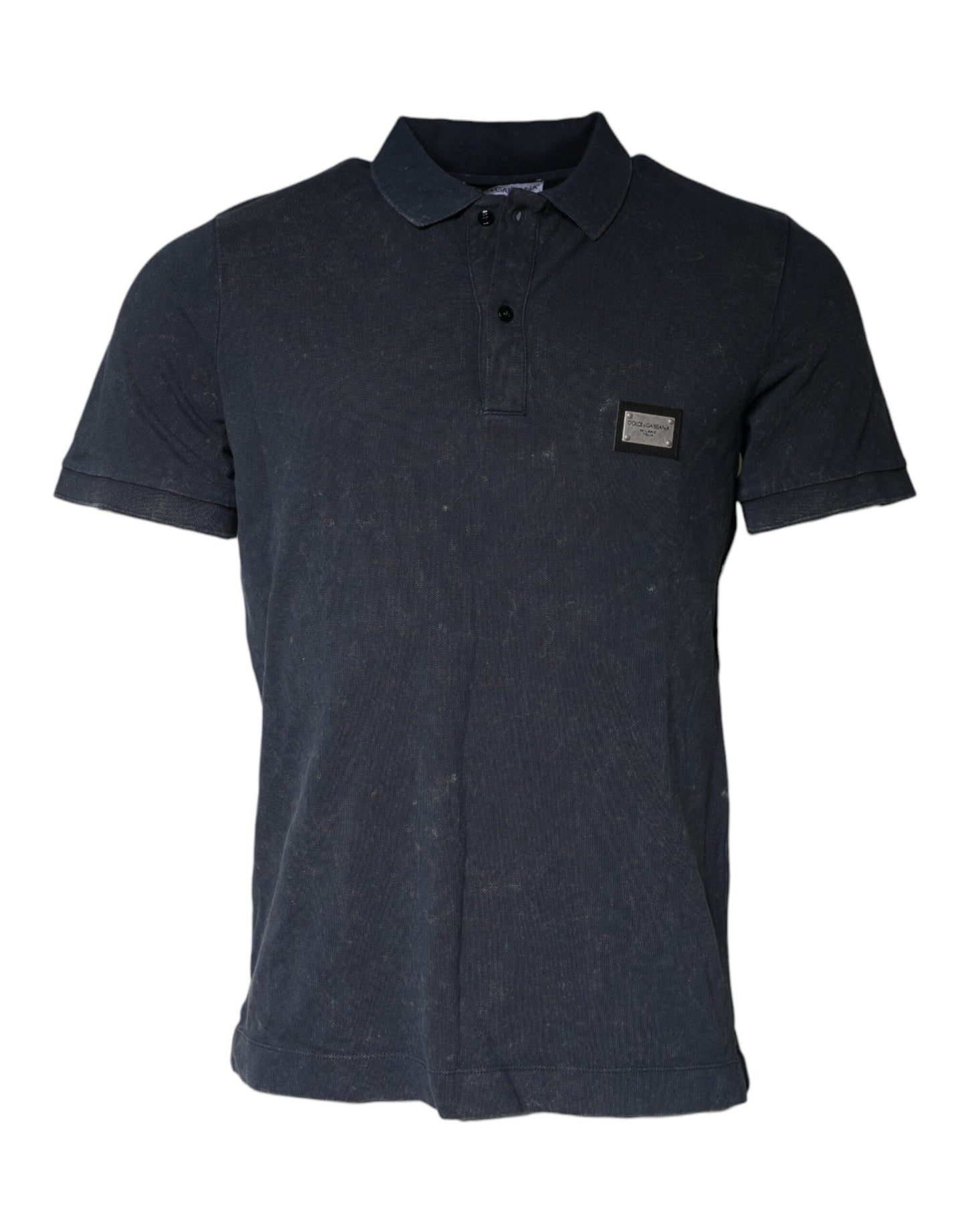 Dolce &amp; Gabbana Dark Blue Logo Button Collared Polo T-shirt