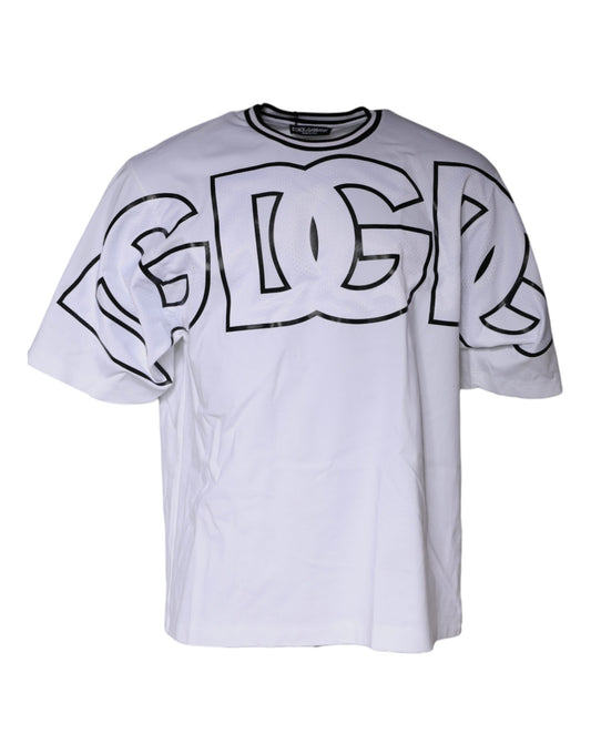 Dolce &amp; Gabbana White Logo Print Crew Neck T-paita