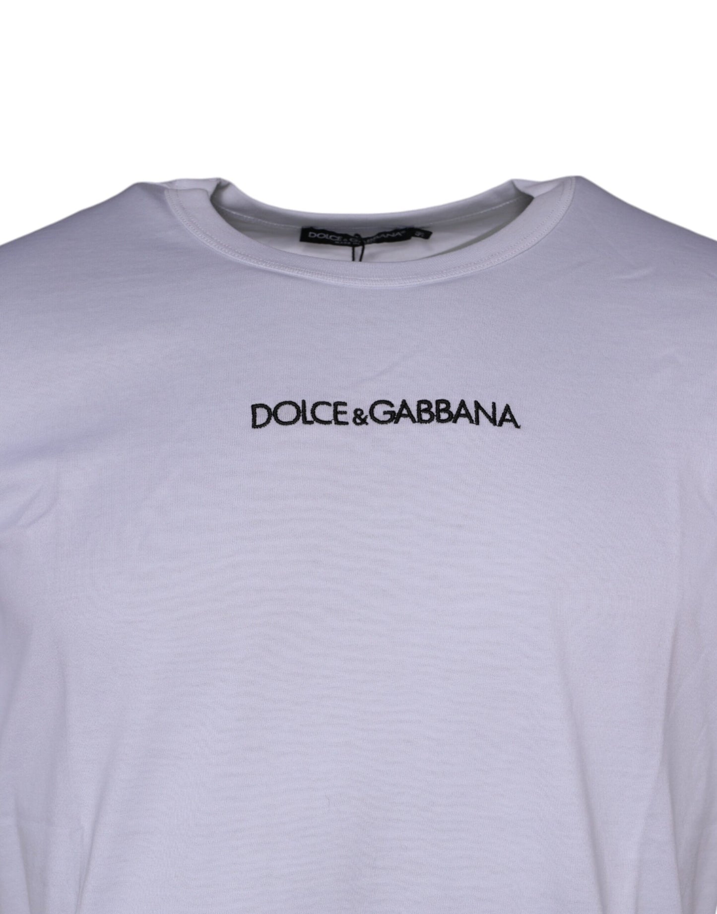 Dolce & Gabbana Weißes T-Shirt mit Rundhalsausschnitt und Logodruck aus Baumwolle