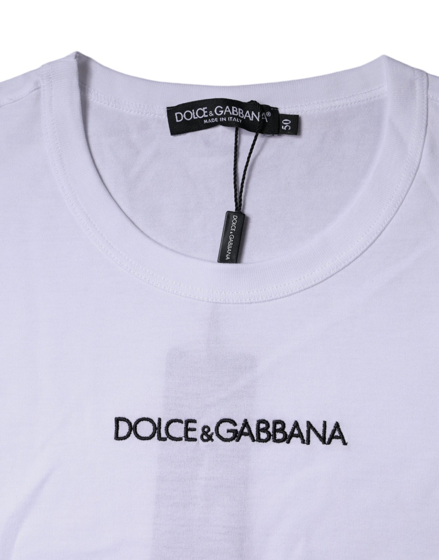 Dolce & Gabbana Weißes T-Shirt mit Rundhalsausschnitt und Logodruck aus Baumwolle