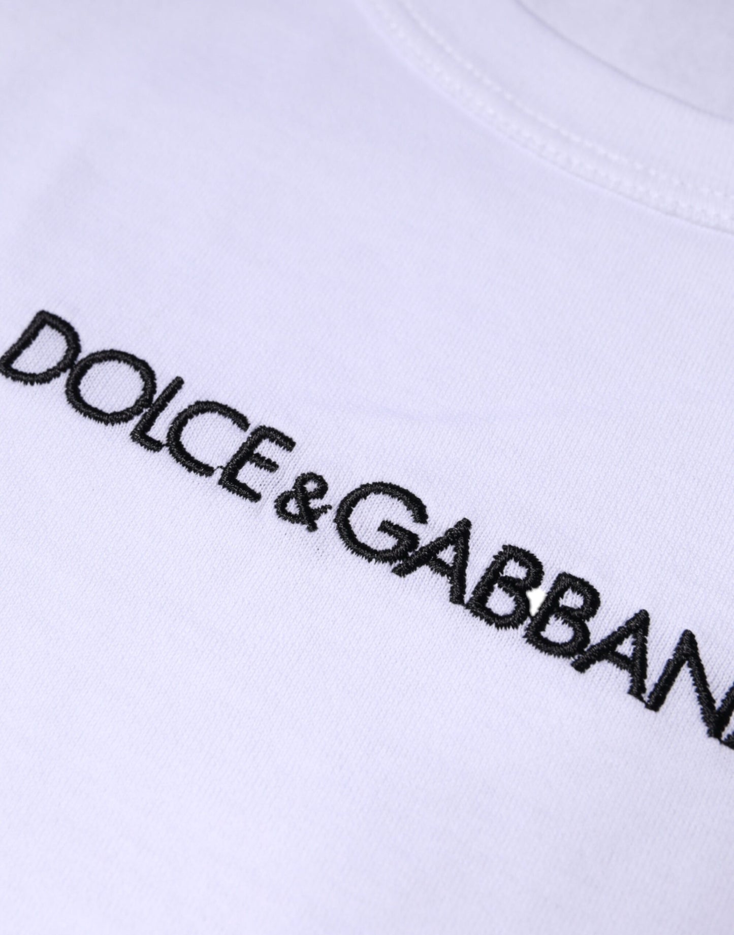 Dolce &amp; Gabbana White Logo Print Cotton Crew Neck T-shirt