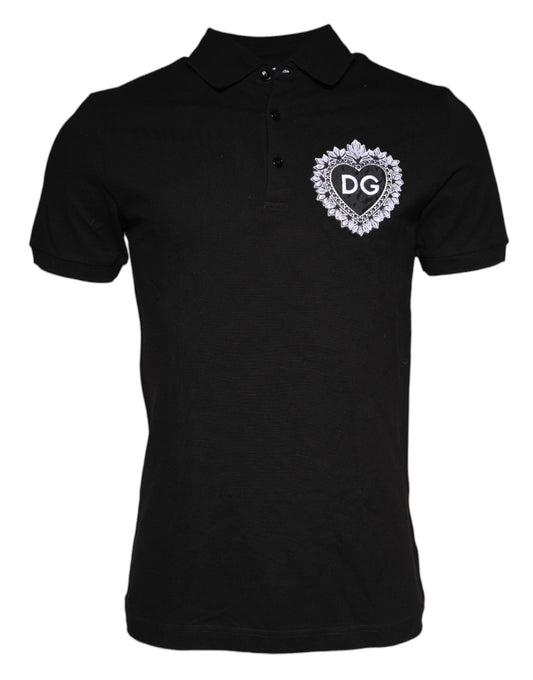 Dolce &amp; Gabbana Musta DG Heart Cotton Colared Polo T-paita