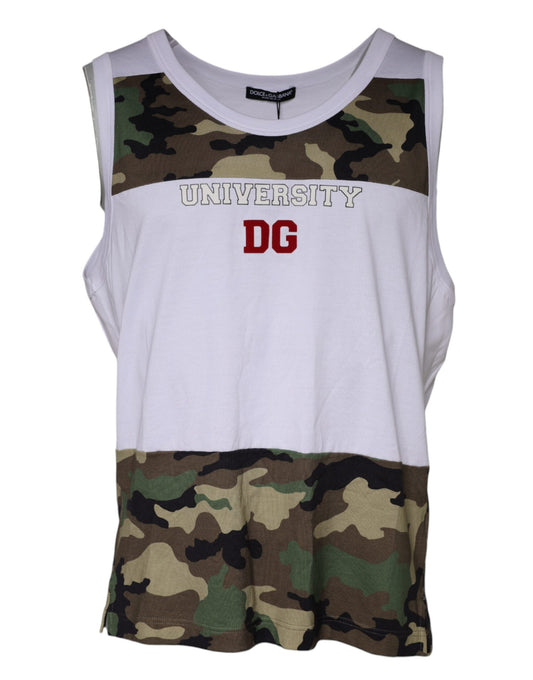 Dolce &amp; Gabbana White Camouflage Tank Hihaton T-paita